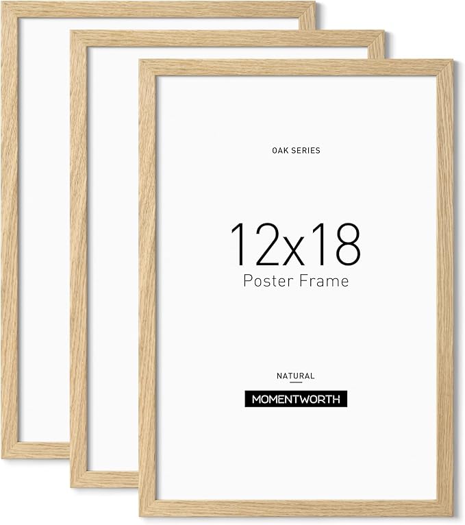 12x18 Frame Set of 3, Solid Oak Wood 12x18 Poster Frame for Wall Mount - Wall Decor for Home, Office & Galley (3 Pack,Oak)