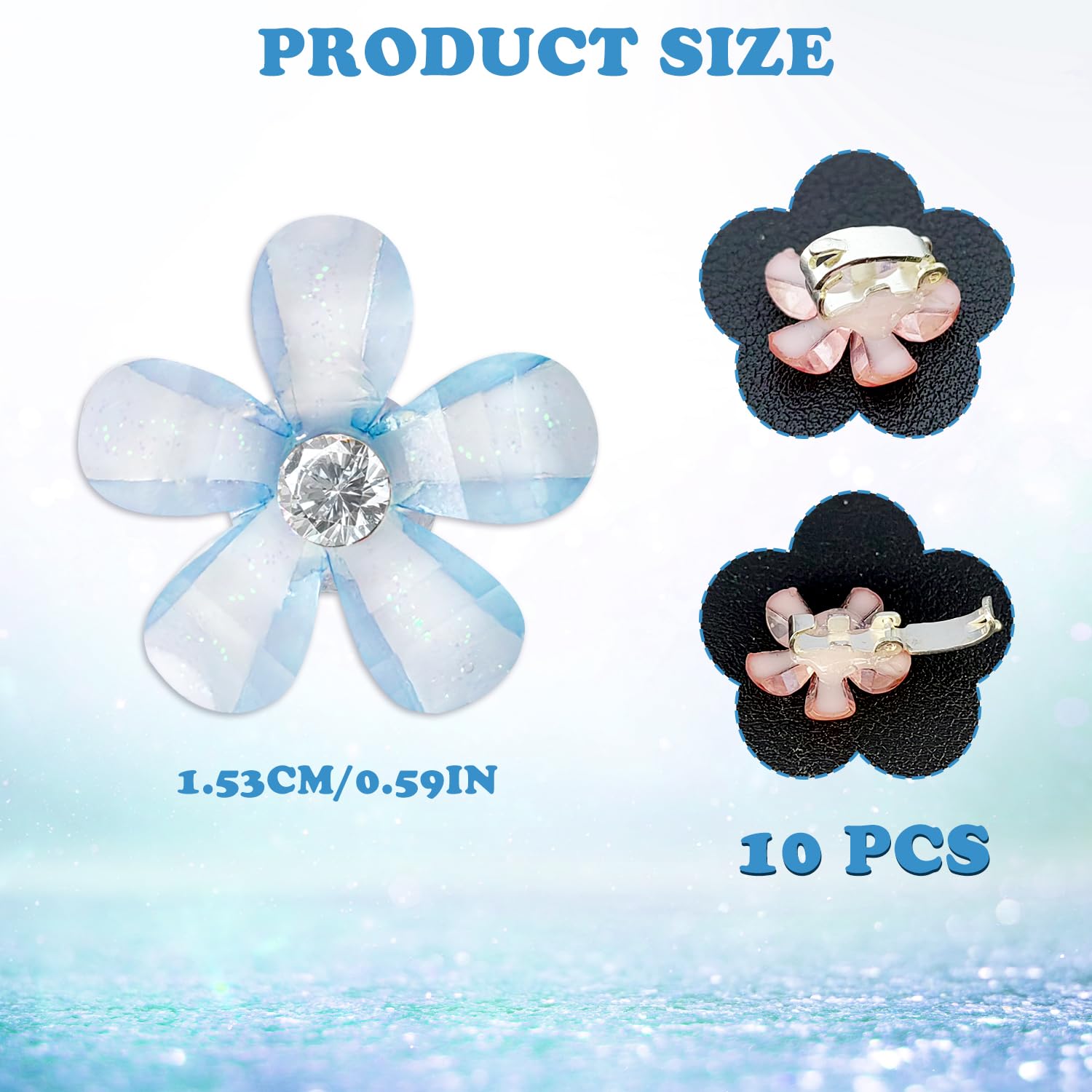 Mini Flower Hair Clips with Rhinestones, Pack of 10 - For Women & Girls, Daily, Party, Wedding - Blue, 1 count (Pack of 10) - Image 2