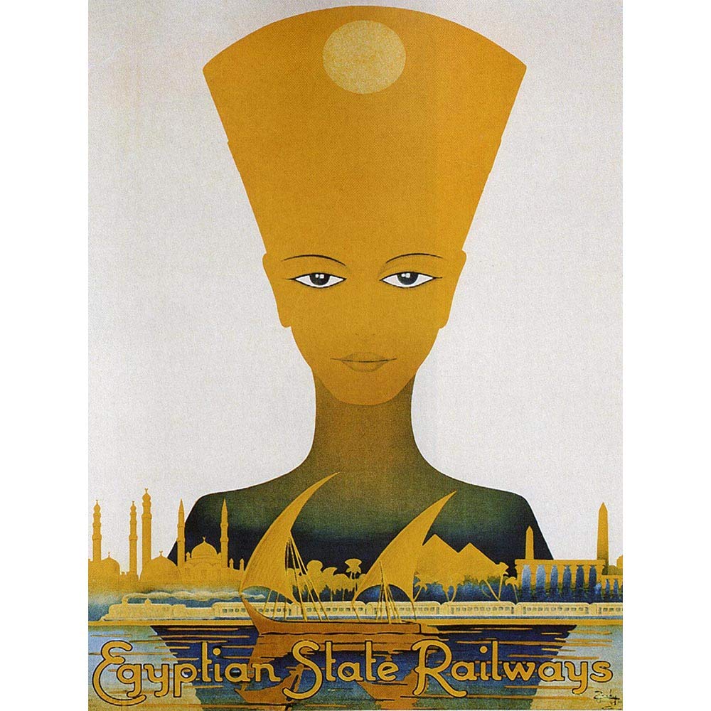 Wee Blue Coo Travel Tutankhamun Nefertiti Cairo Railway Egypt Vintage Advert Art Print Poster Wall Decor 12X16 Inch