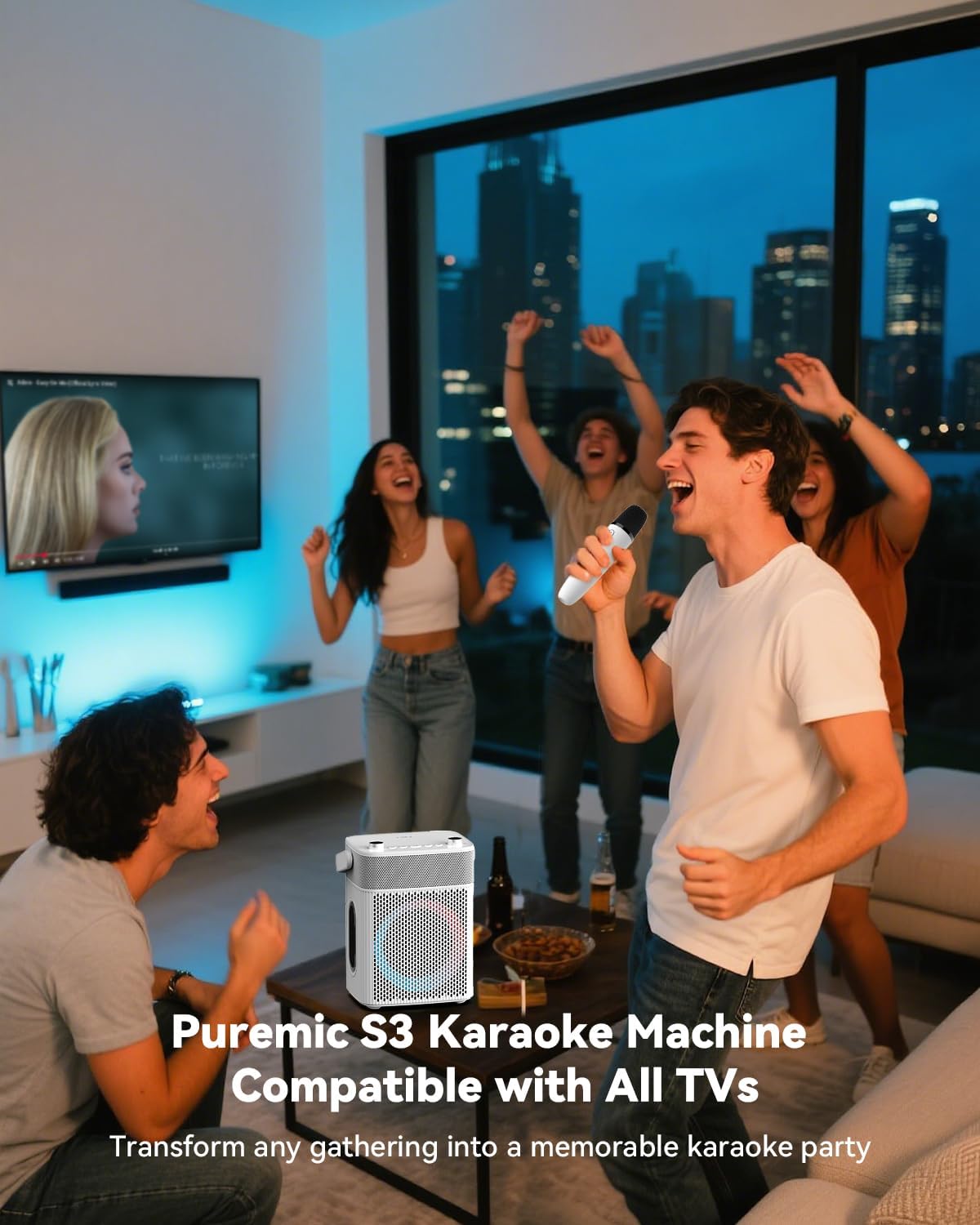 Karaoke Machine with 2 UHF Wireless Microphones with Leather Bag, IPX4 Waterproof Portable Bluetooth Speaker with Lights for Adults, Outdoor Karaoke Speaker Support Bluetooth/AUX/USB/PC (White) - Image 3