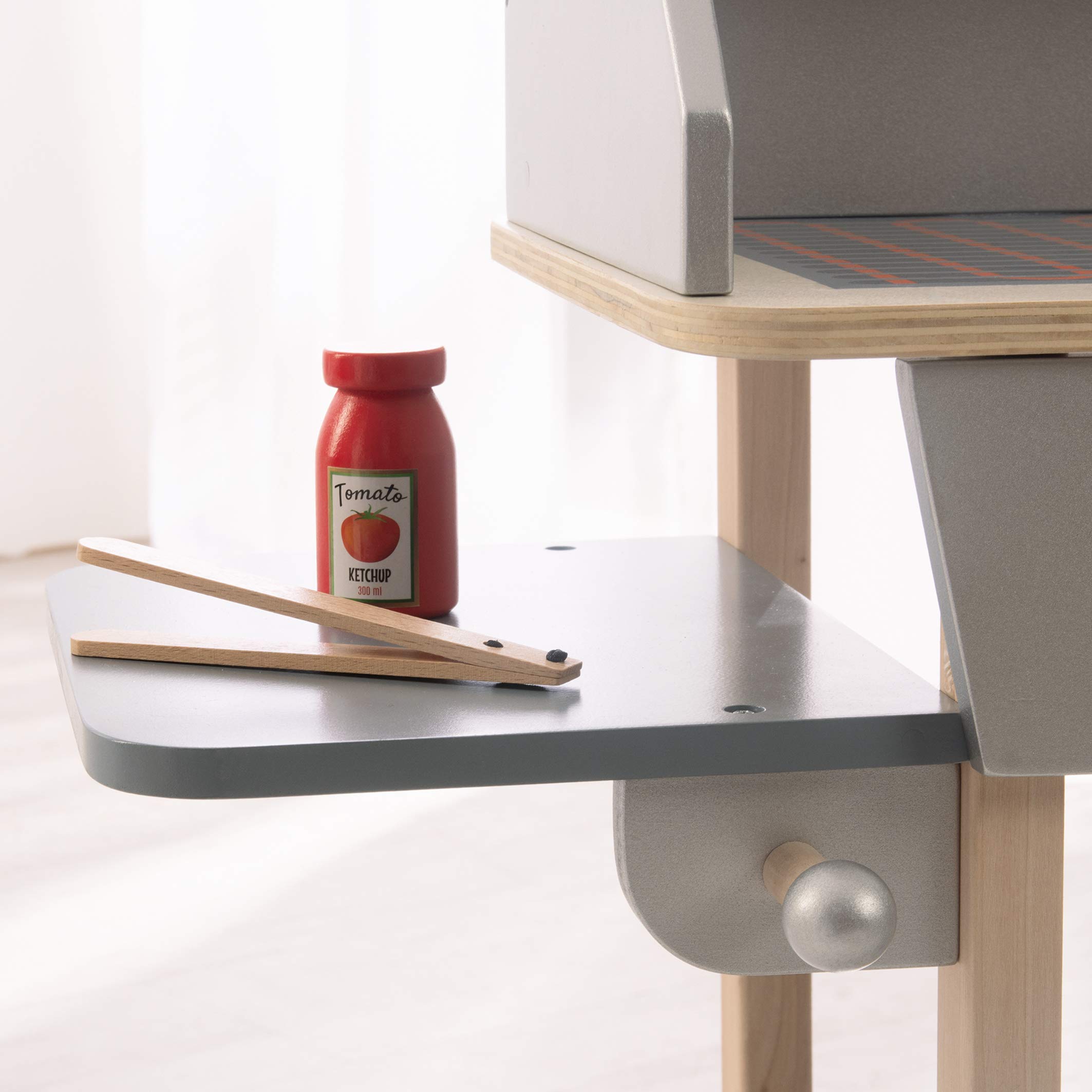 roba Jouet Barbecue en Bois pour Enfant - Cuisine Extérieure + 14 Pièces d'Accessoires et Ingrédients Burger en Peluche