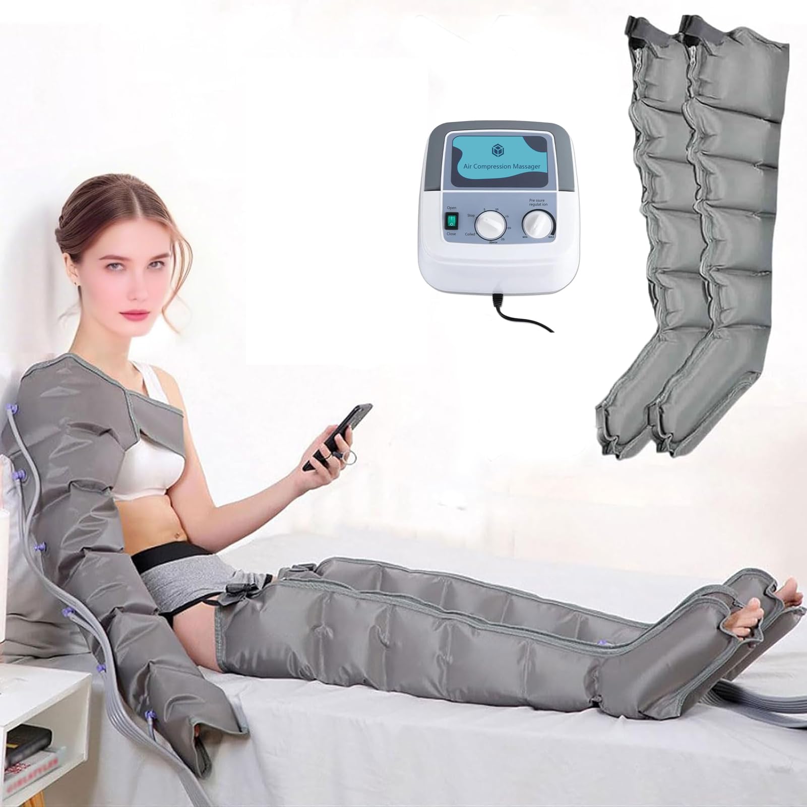 SXSLTSA 6 Cavity Pressotherapy Air Compression Leg Foot Massager, Lymphatic Drainage Massager Legs Lymphedema, Leg Compression Sleeve Machine, Blood Circulation, Timed and Adjustable Pressure