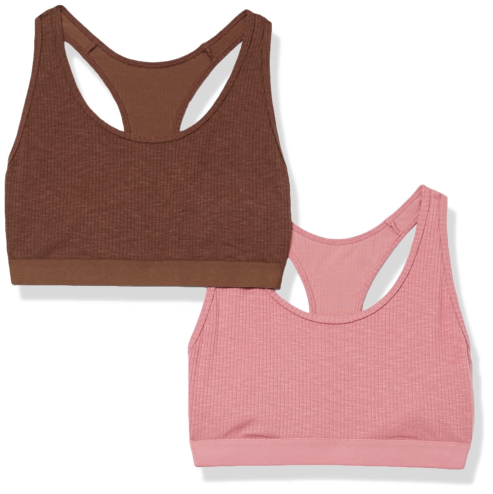 Amazon Essentials Bralette Sfoderata a Costine con Scollo Rotondo Lounge Donna, Pacco da 2
