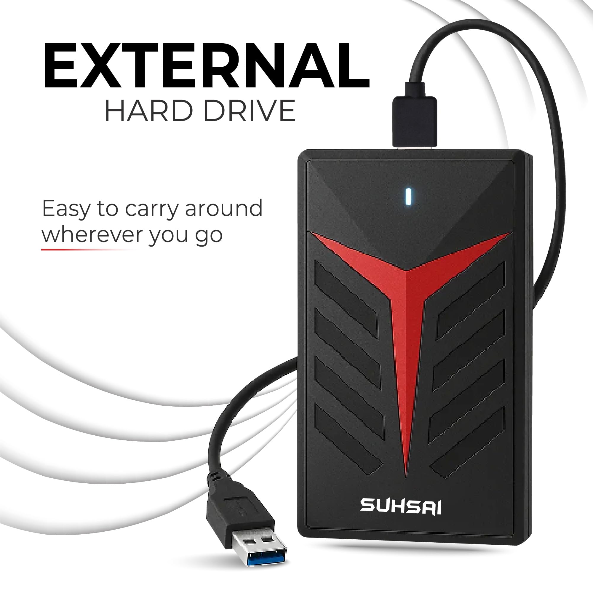 Storite SUHSAI Externe Festplatte 1TB, USB 3.0 Tragbare HDD 2,5 Zoll, Datensicherung und Speicher für Gaming, Laptop, PC, Mac, Desktop, Plug-and-Play, Schwarz