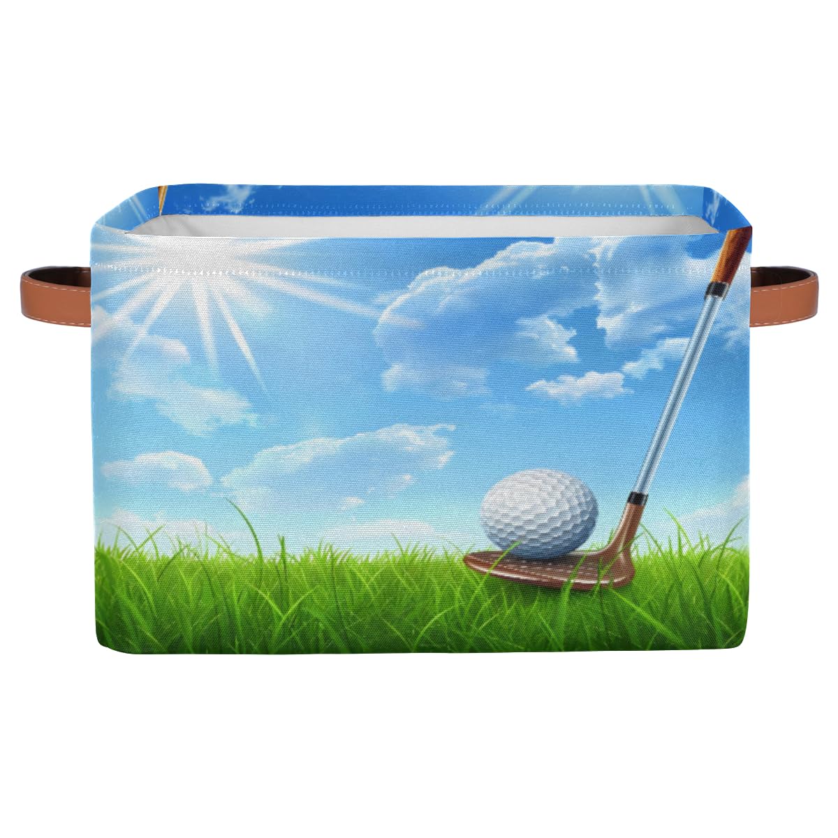 Tablerazzi Sports Golf Club Themed Large Fabric Storage Basket for Shelves Organizing, Rectangular Closet Organizer with Handles, Decorative Foldable