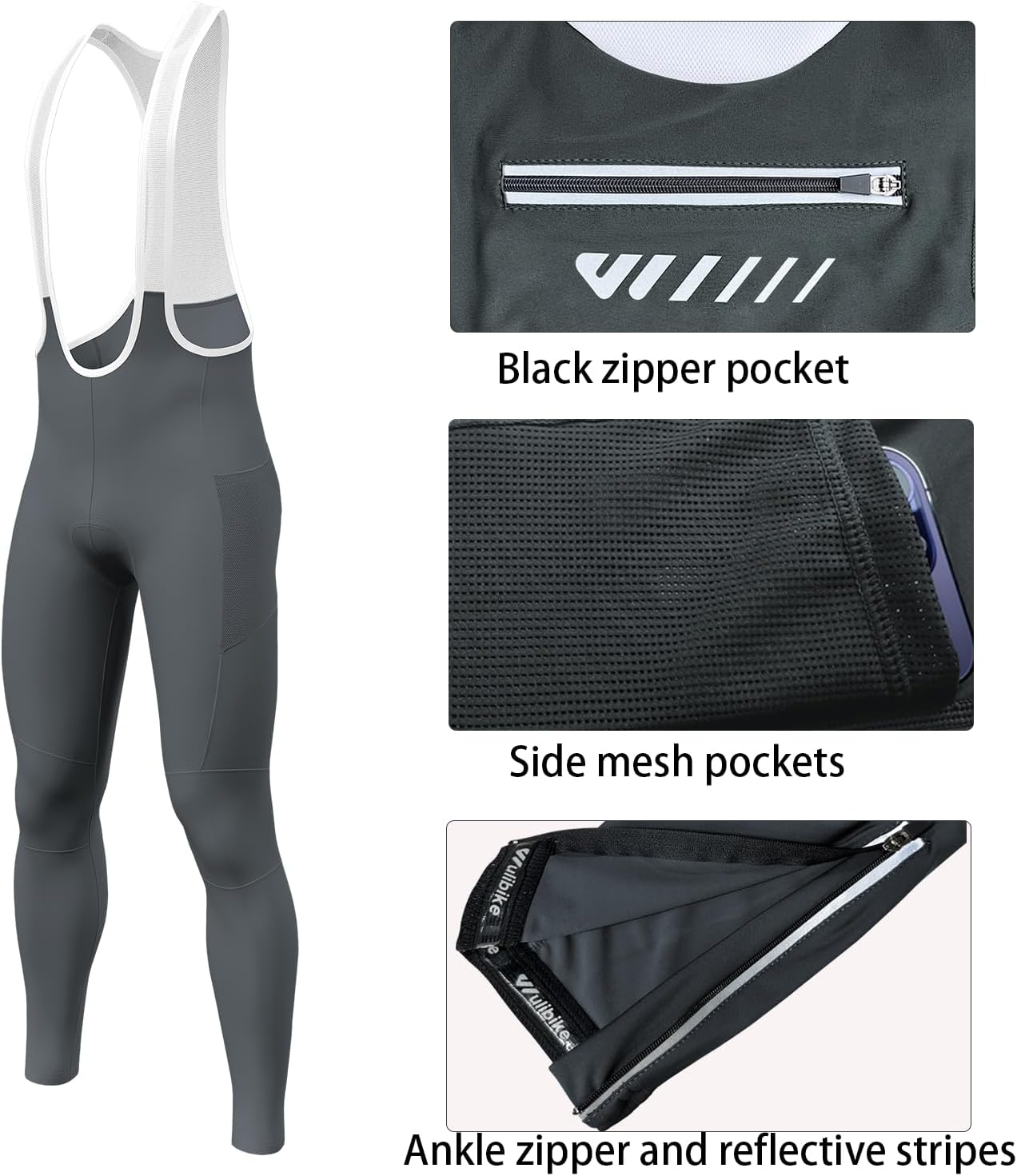 Logas Mens Cycling Bib Pants Padded,Cycling Bike Bibs Men with Shoulder Straps Tights Bicycle Long with Pockets