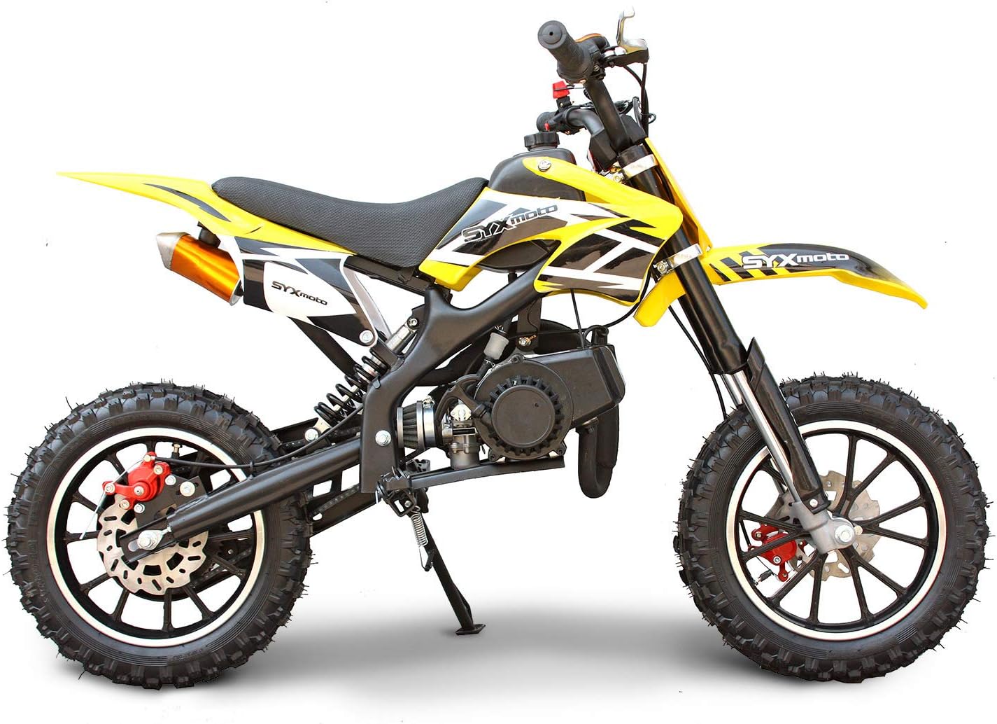SYX MOTO Kids Mini Dirt Bike Gas Power 2-Stroke 50cc Motorcycle Holeshot Off Road Motorcycle Holeshot Pit Bike, Yellow, Pull Start Version