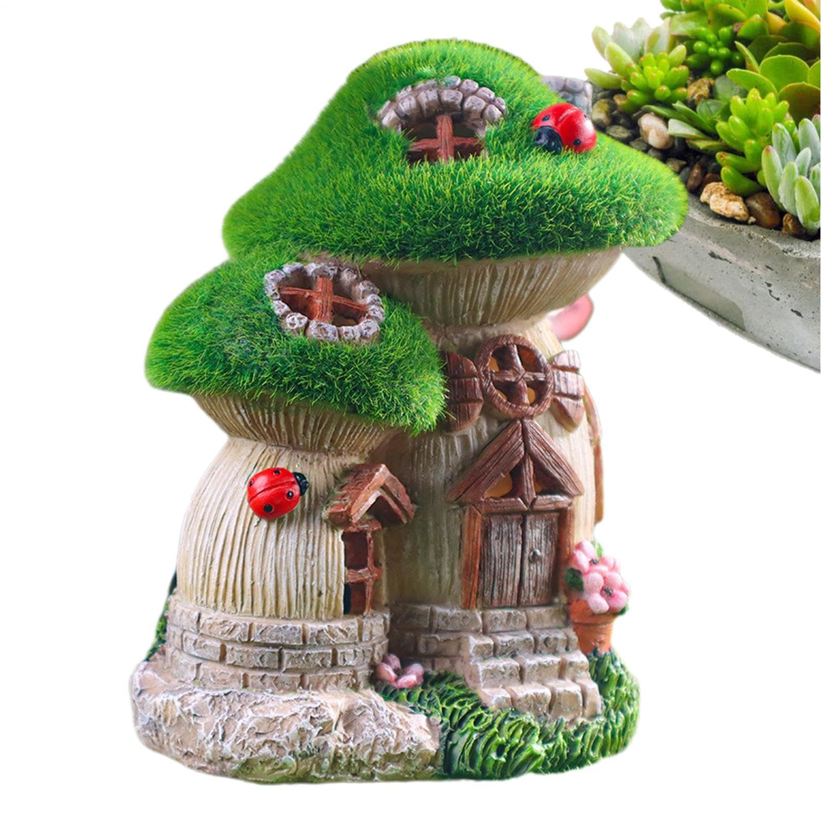Frhwye Solar Powered Fairy House, Resin Solar Garden Ornaments Outdoor, Waterproof LED Garden Light, Fairy Mushrooms House With Solars Powered Lights for Indoor Outdoor, Gardens,Porch Decorations