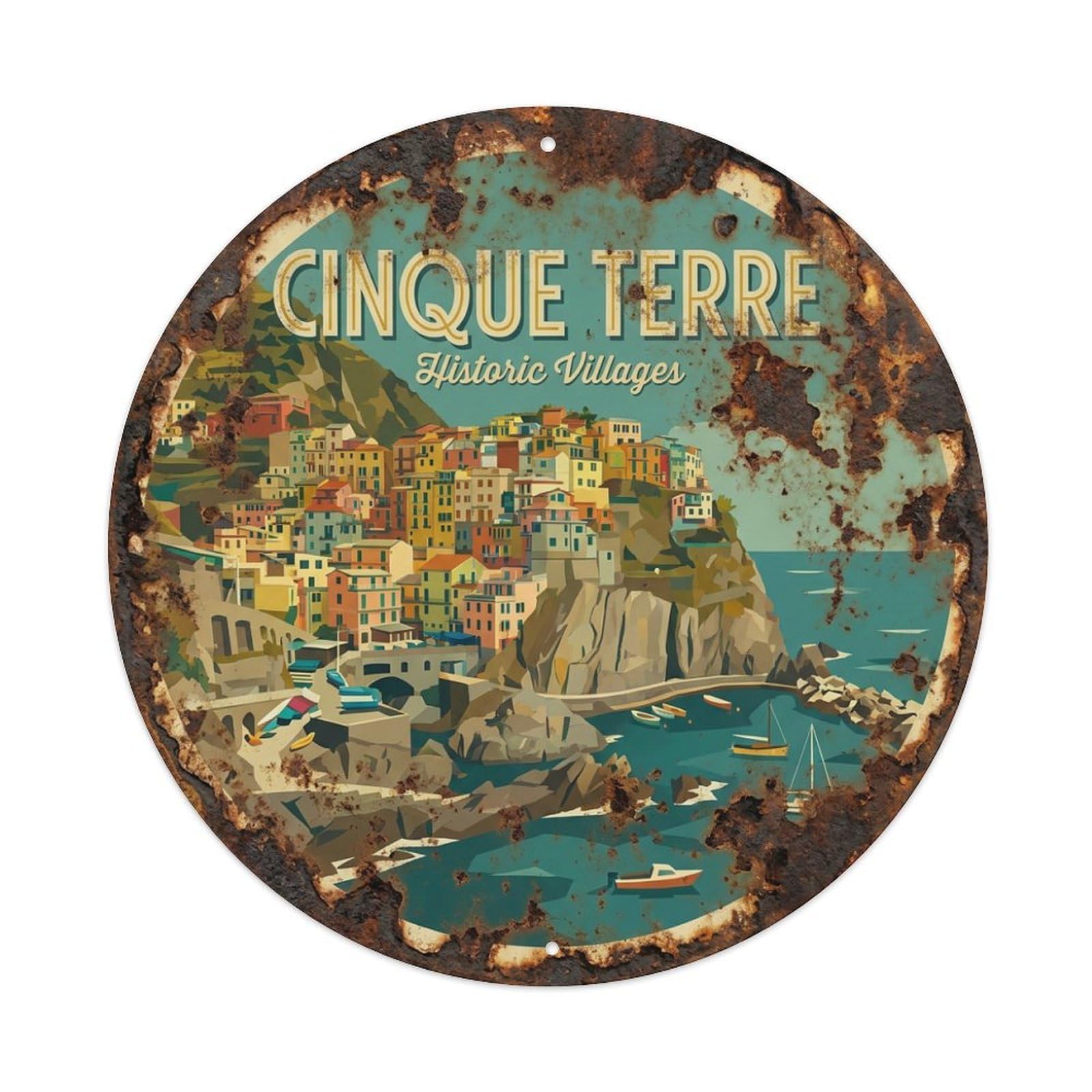 Metal Tin Sign Cinque Terre Italy Vintage Travel