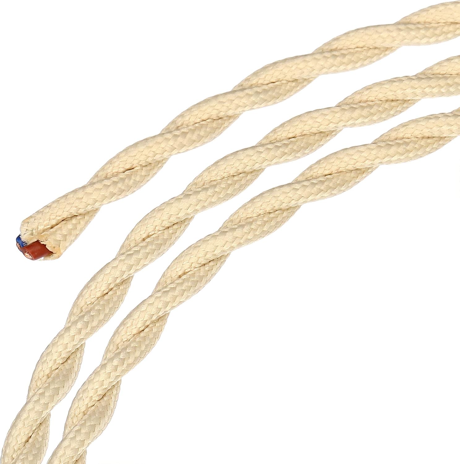 MECCANIXITY Twisted Cloth Covered Wire 2 Core 18AWG 5m/16.4ft, Vintage Woven Fabric Electrical Cable for Pendant Light DIY Project,Beige