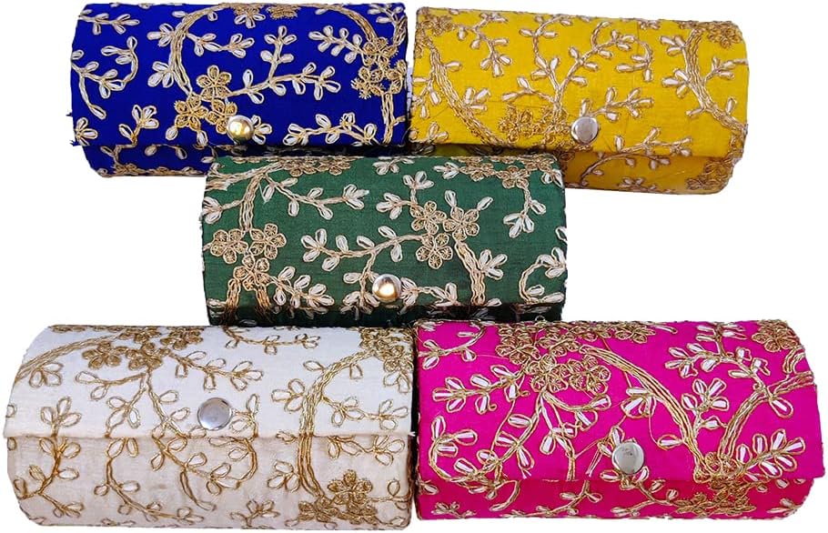 DMS RETAIL Silk Embroidered Bangle Organiser For Women|Bangle Box Storage For Women|Return Gift Favor Box-6 Inches (Pack Of 10 Box)