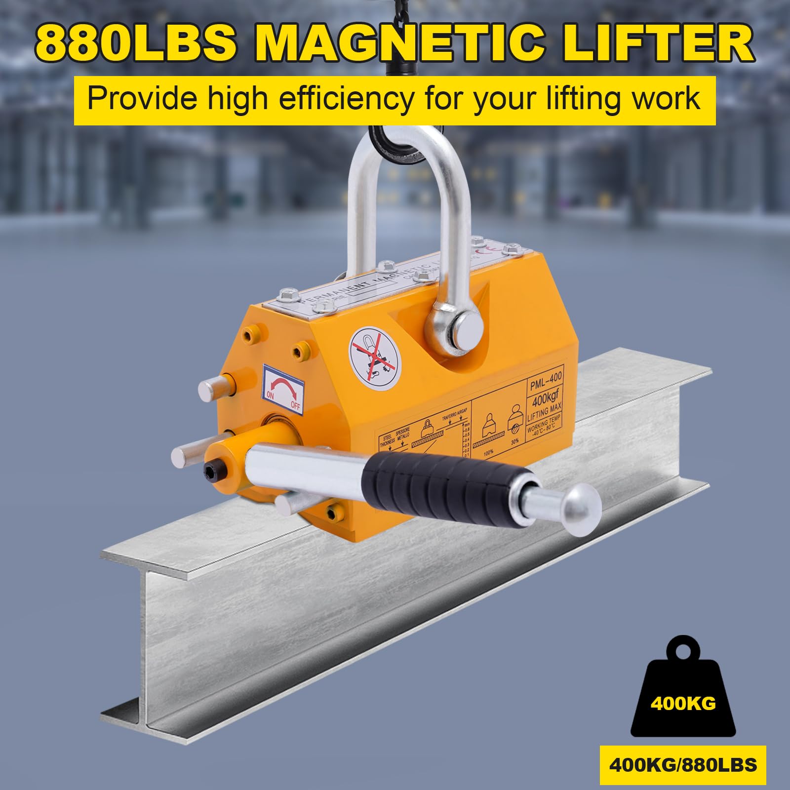 COFECO Lifting Magnet with Release, 880 Lbs Lifting Capacity Steel Magnetic Lifter, Permanent Lift Magnets, Heavy Duty Magnet for Hoist, Shop Crane, Block, Board