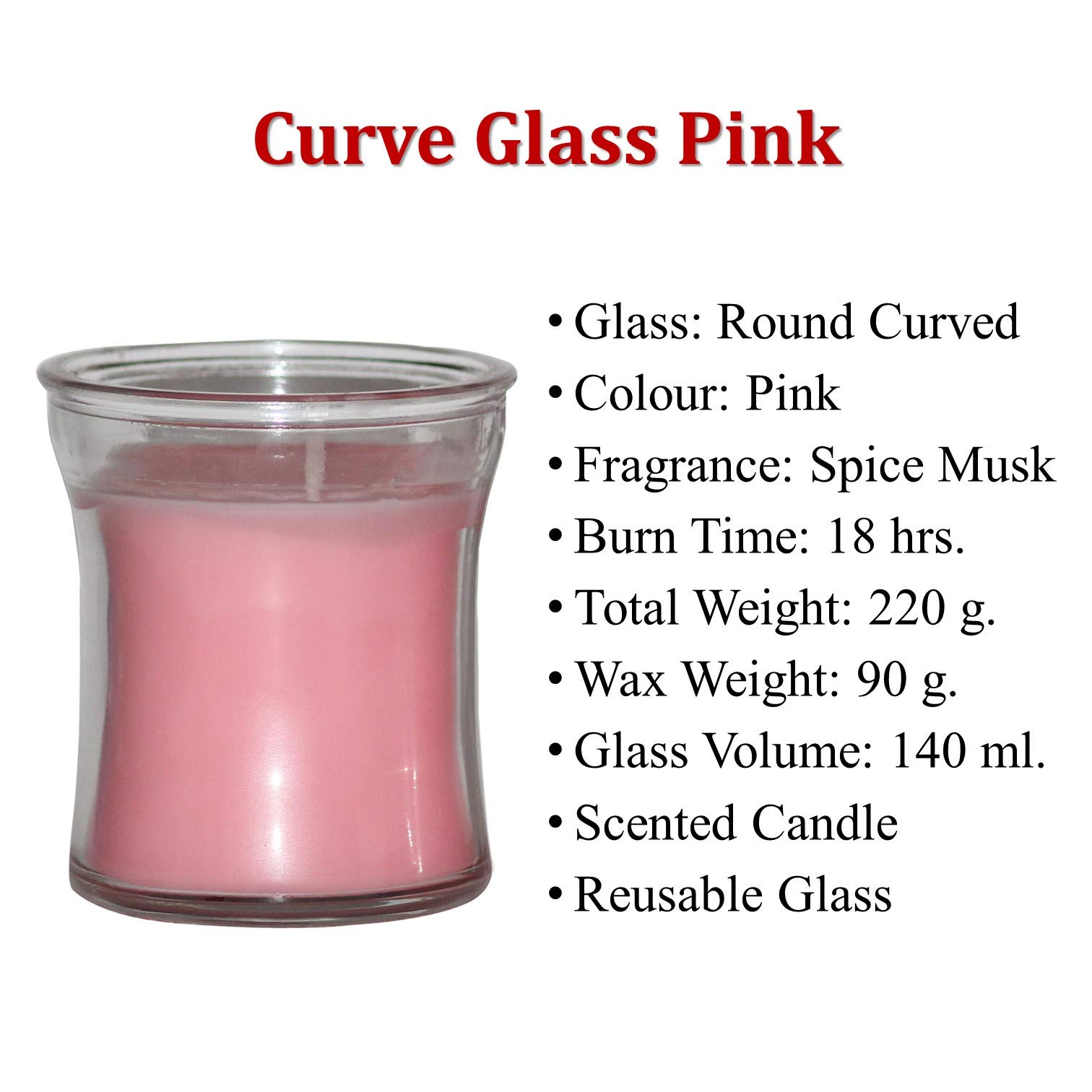 Shraddha Creation Curve Glass Decorative Smokeless Designer Candle, Pink Color with Spice Musk Fragrance (Set of 2) 1