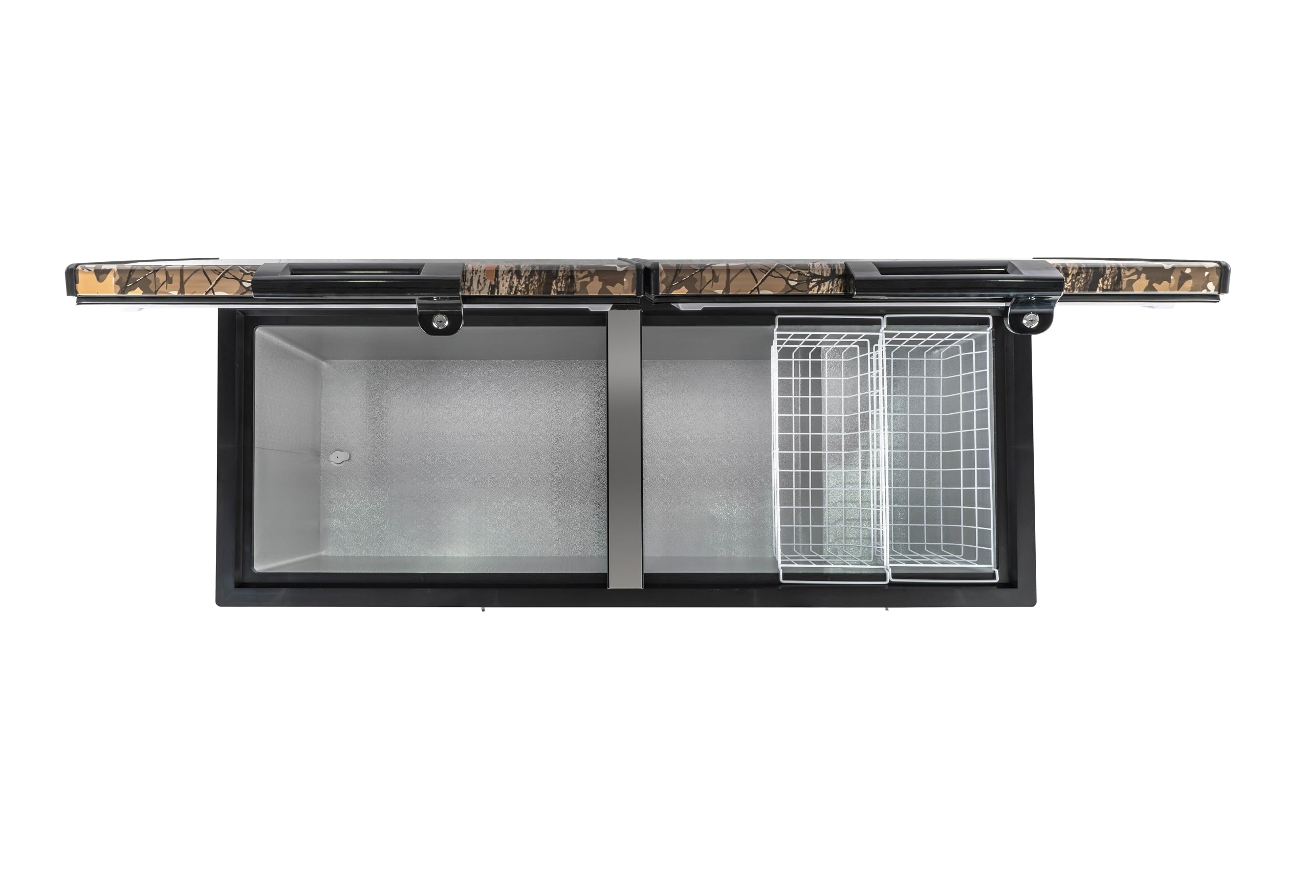 Magnavox Home 20.9 Cu Ft Double Door Lid Garage-Ready Chest Freezer-Camouflage, Vinyl-Coated Baskets, Space-Saving Flat Back, Stay-Open, Front-Access Drain, For Storage, Hunting, Large Family on Fridge.com - View 4