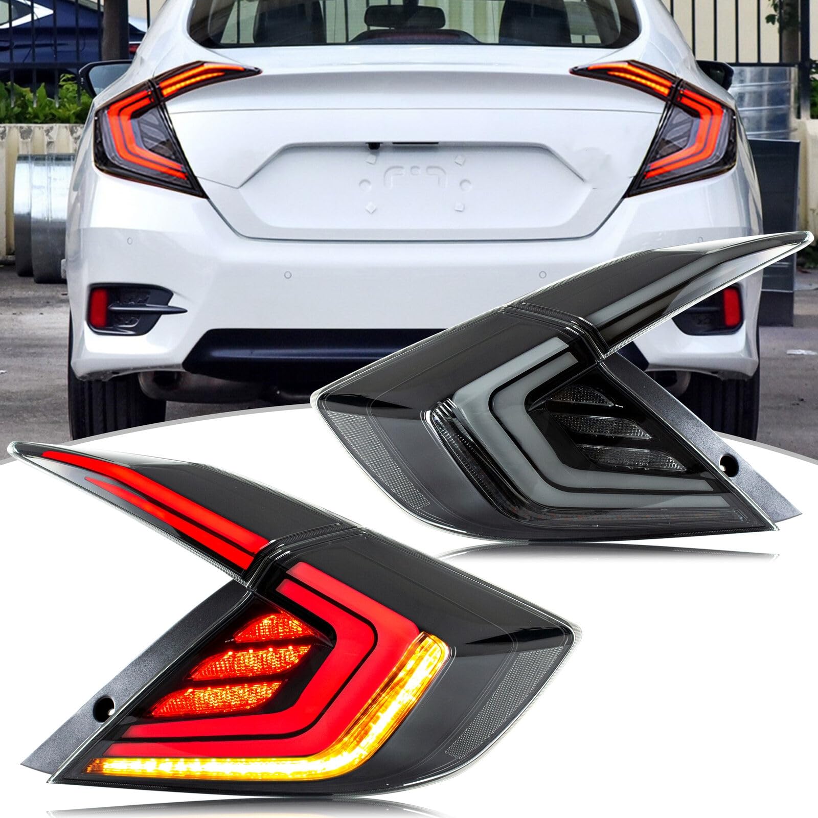 GRANDLOP New Accessary for Honda Civic 2016-2021 Sedan 10th Gen Tail Lights Sequential Signal Rear lamps Clear Animation Kit