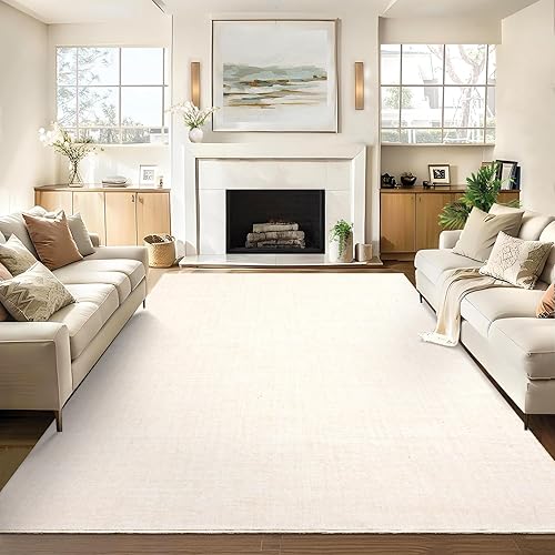 GarveeHome Washable Rugs 9x12 Area Rug for Living Room, Modern Solid Rug with Non Slip Backing, Plain Rug for Bedroom, Distressed Stain Resistant Accent Rug for Dining Room Farmhouse Dorm,Beige
