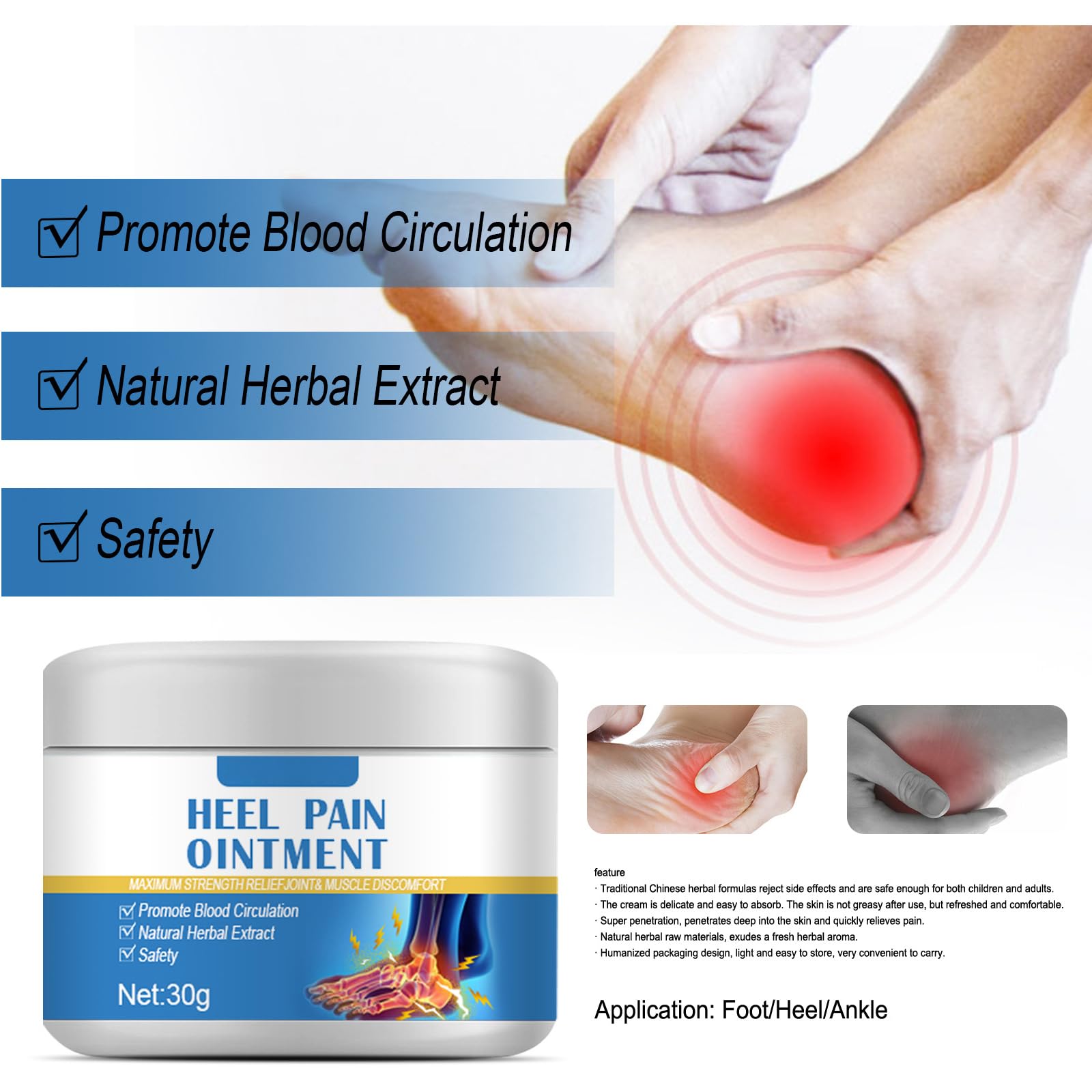Pomada para Espolones Calcáneos,Crema para el Dolor de Talón,Contra Espolones Calcáneos,Ungüento Calmante para Talones,Crema para el Talón Ungüento Calmante para el Dolor de Pies,30G