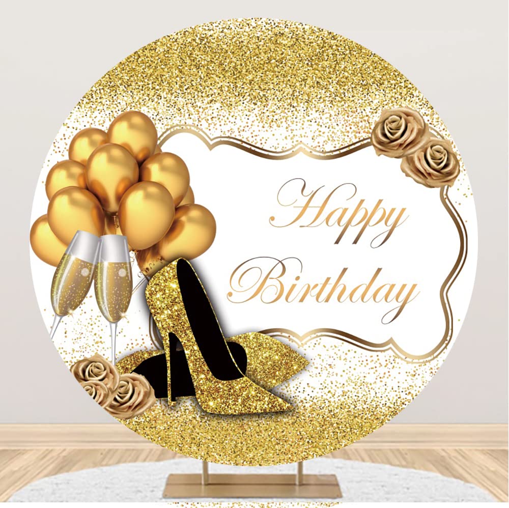 Yeele Goldener Geburtstag Hintergrund – 2,1 X 2,1 M, Rund, Glitzernd, Polyester, Für Fotoshootings & Partys