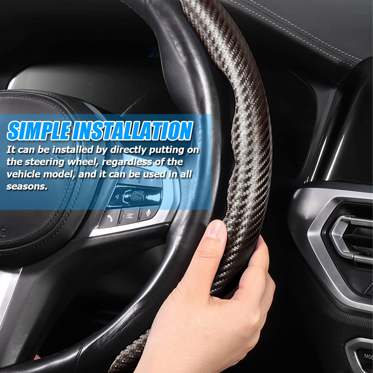 CGEAMDY Coche Segmentado Fibra Carbón Transpirable Antideslizante Protección, Cubre Volante, Funda Volante Universales Fibra de Carbono (Café), 38cm