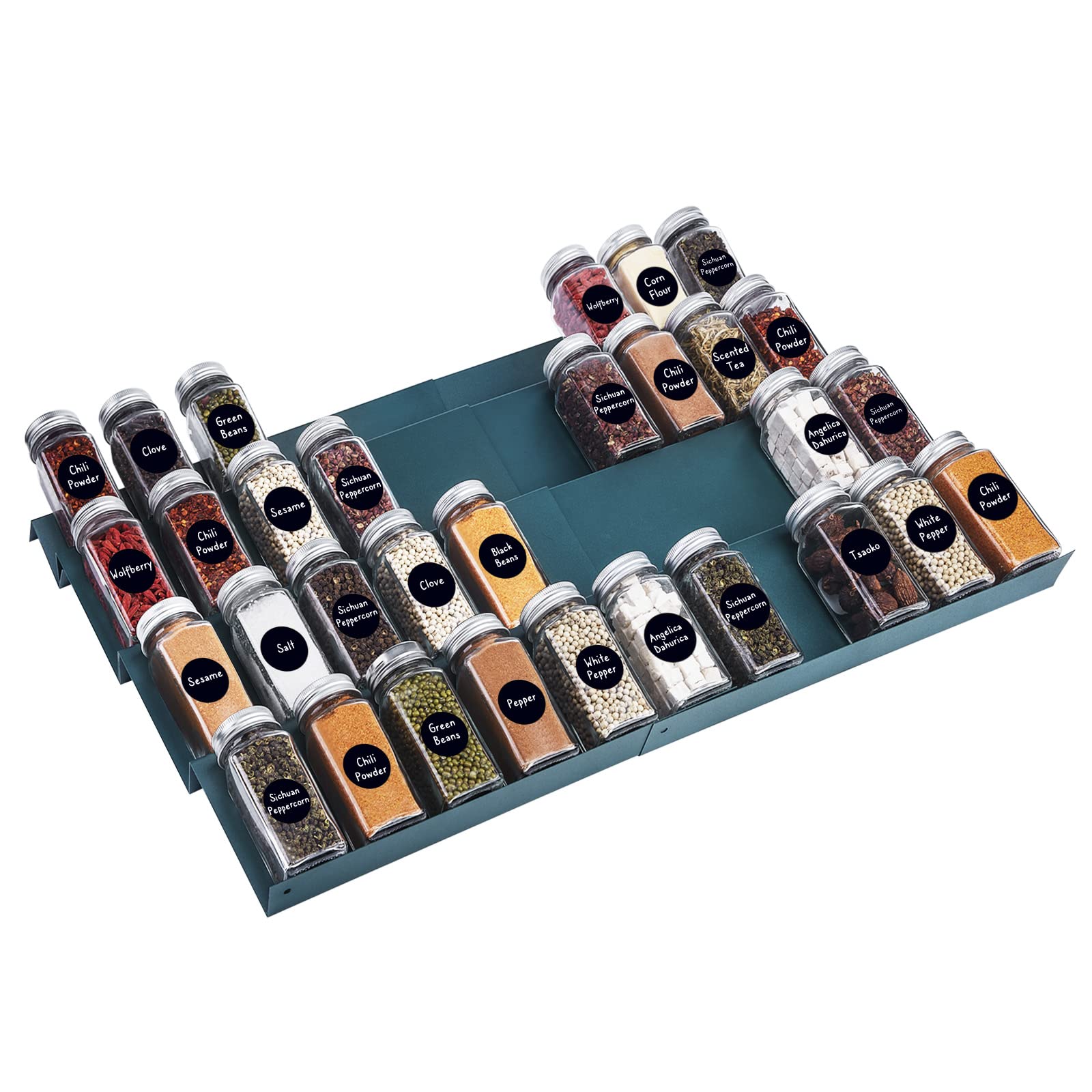 Spice Rack Drawer Organizer for Kitchen,Adjustable Expandable Spice Rack Tray Insert 4 Tiers,Green