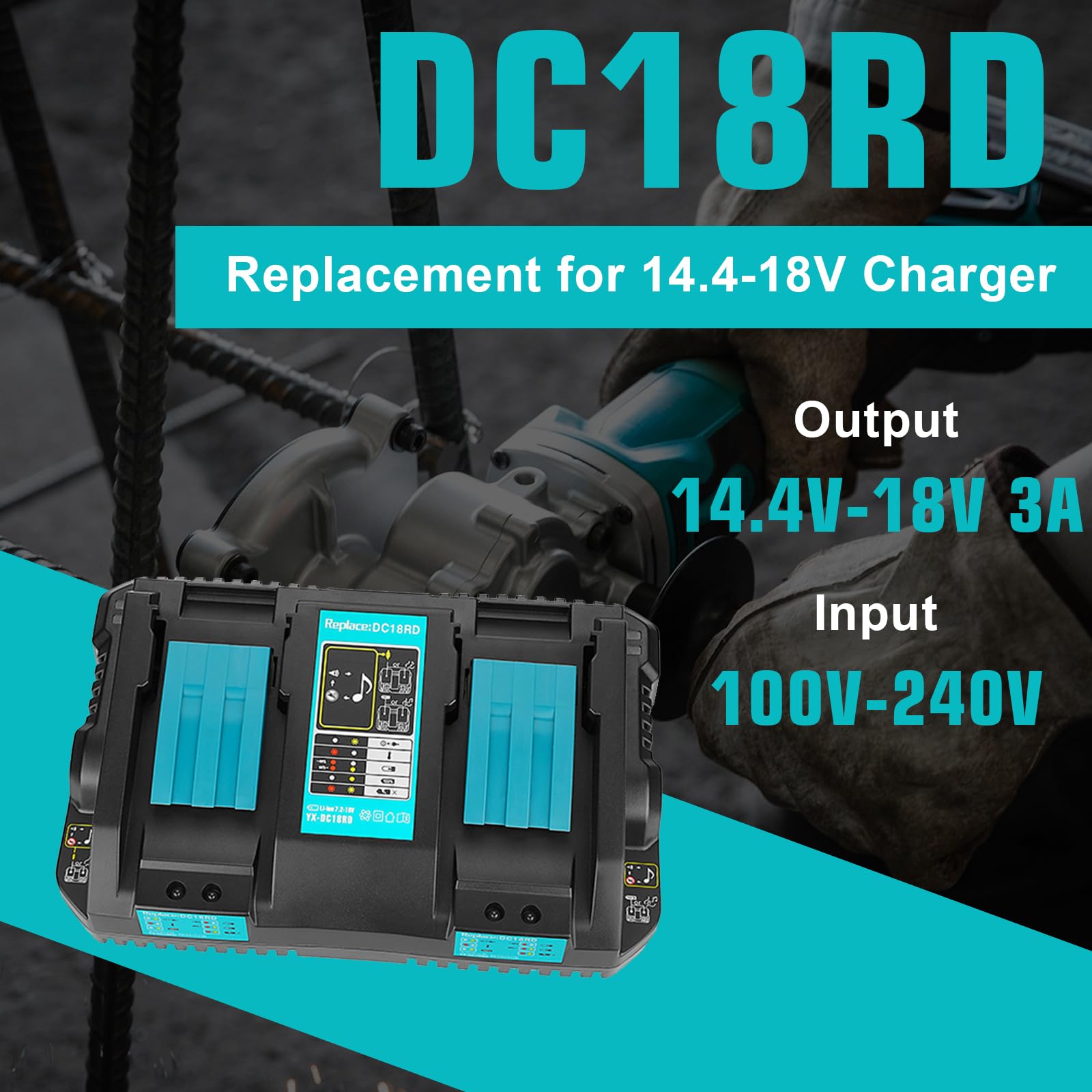 Pack de 2X10.0Ah de Rechange pour Makita Batterie 18V BL1860B + Chargeur à Double Port DC18RD Compatible Outils sans Fil LXT DHP485 DTD154 DHS68-Haute Autonomie pour Chantier/Jardin