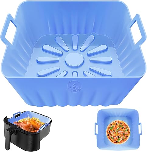Revestimientos cuadrados de silicona para freidora de aire, 9 pulgadas, 7 a 10 cuartos de galón, reutilizables, resistentes al calor, de silicona,