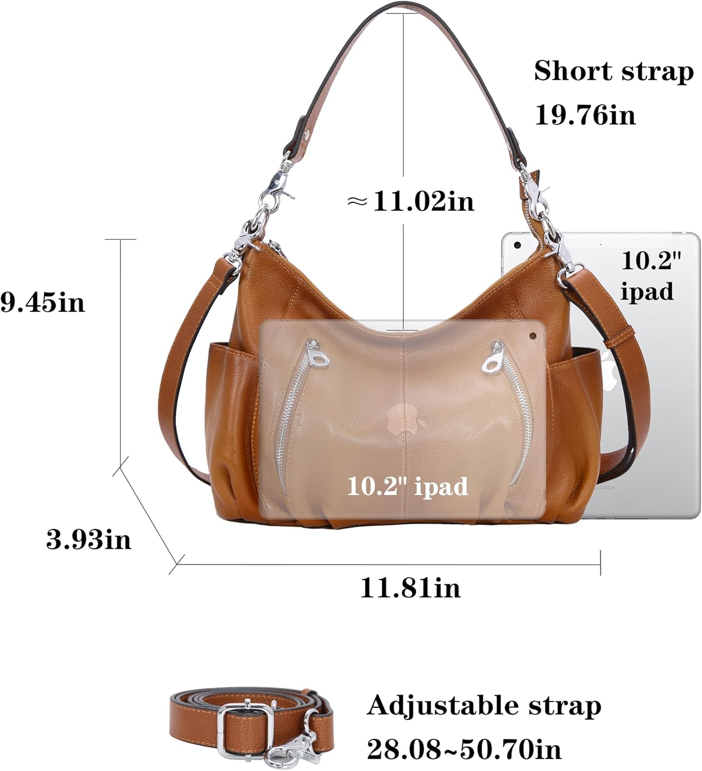 HESHE Genuine Leather Purses for Women Shoulder Hobo Bag Crossbody Satchel Handbags Designer Ladies Totes Purse - Image 3