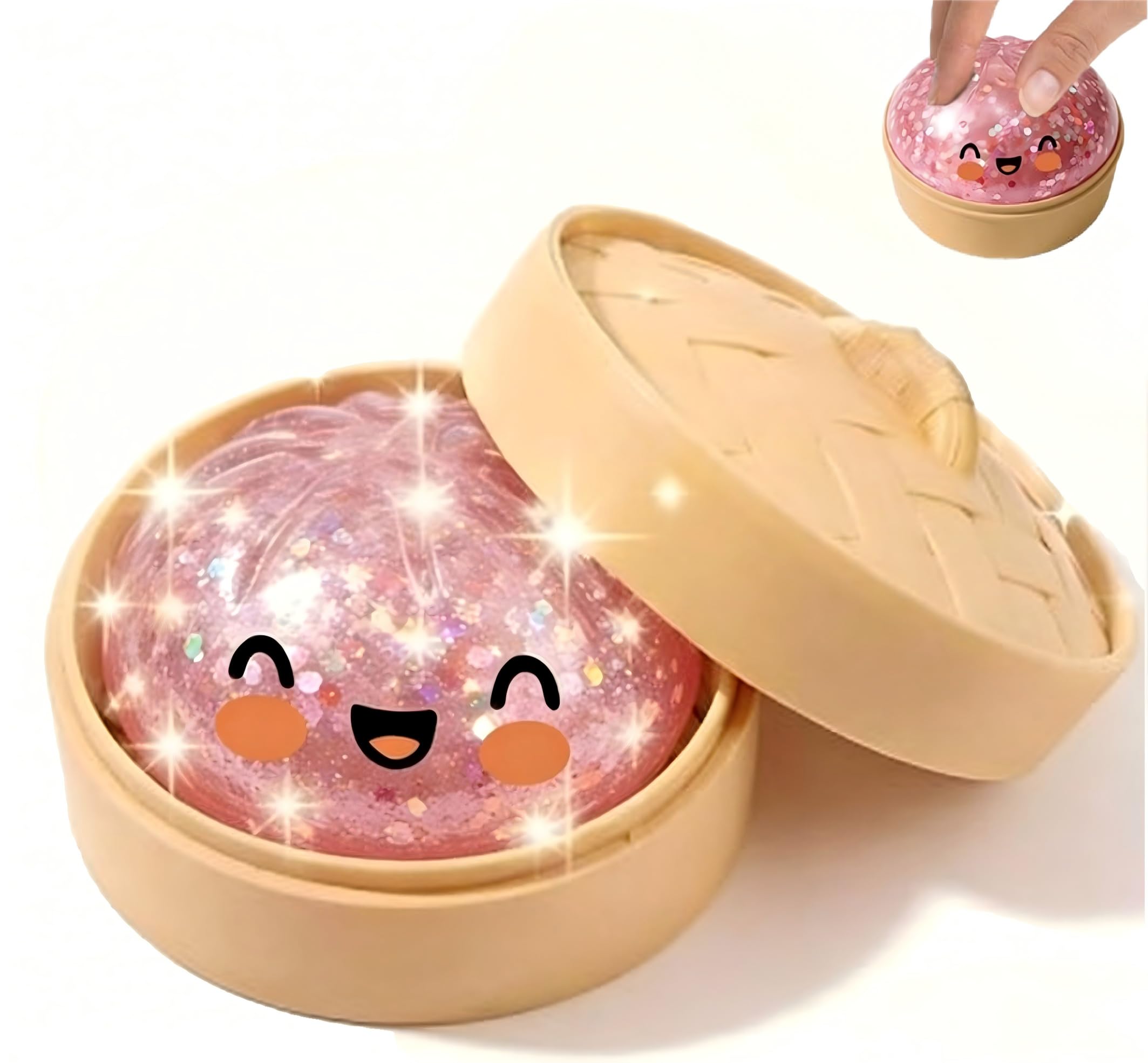 Giant Dumpling Squishy, Giant Glitter Dumpling, Pink Dumplings Stress Fidget Toys with Steamer Box, Mystery Dumplings Squishies for Kids & Adults Home Office Classroom