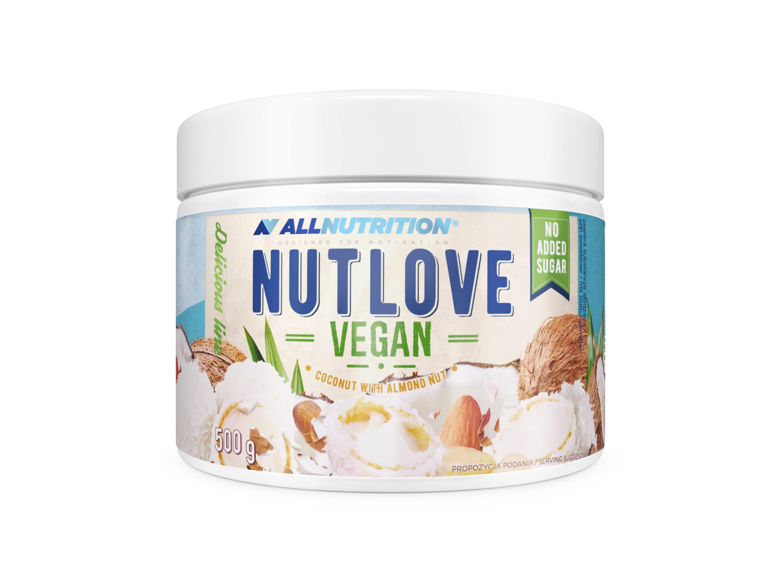 ALLNUTRITION Nutlove Vegan Coconut with Almond Nut Crunchie Spread - Sugar Free Vegan Spread - Almonds and Coconut Cream Spread - Low Calorie Snacks - Healthy Snack - 500g