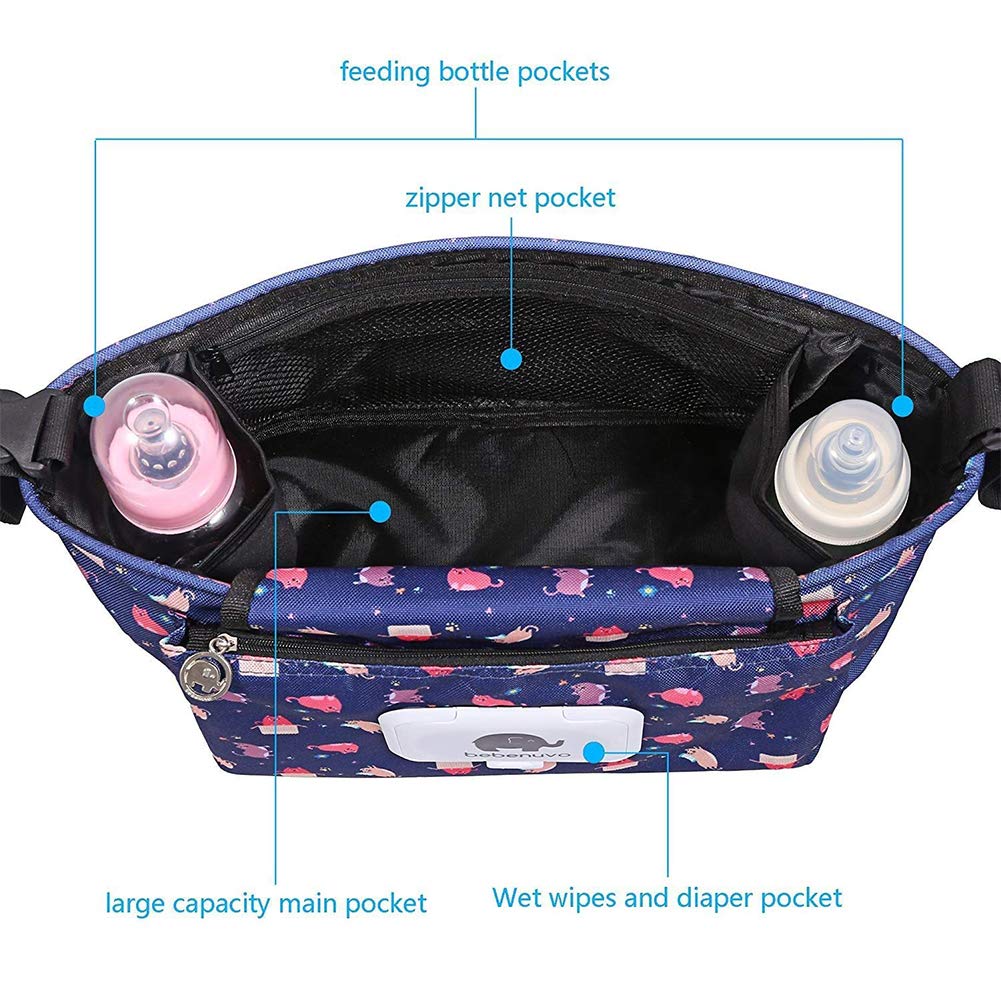 Passeggino Organizer con portabicchieri - animale sveglio salviette per neonati Dispenser - Leggero Stroller Bag - Mini Diaper Bag - Passeggino Accessori