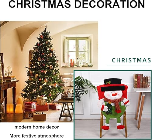 Miniatura 3 de Juego de 2 fundas para respaldo de silla de Navidad, diseño de Papá Noel, muñeco de nieve, elfo, fundas para sillas de cena de Navidad, fundas para