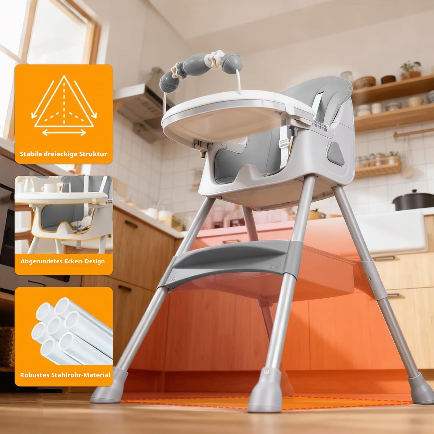 UBRAVOO 3-in-1 Babyhochstuhl, Kinderstuhl Klappbar Baby Hochstuhl ab 6 Monate, Umwandelbarer Ess- und Spielhochstuhl mit Doppellagigem Essteller und Spielzeugregal