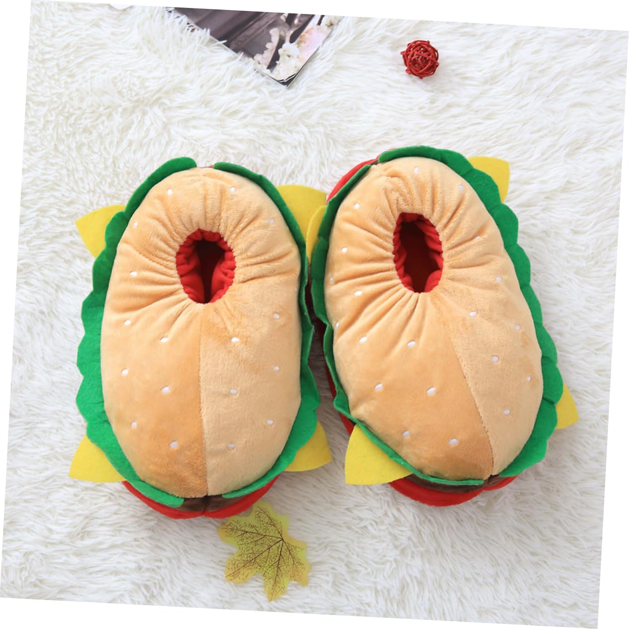 Ipetboom Pantuflas de Hamburguesa para Casa Cálidas y Peludas de Invierno Soporte Superior y Diseño Divertido para Vida Hogar