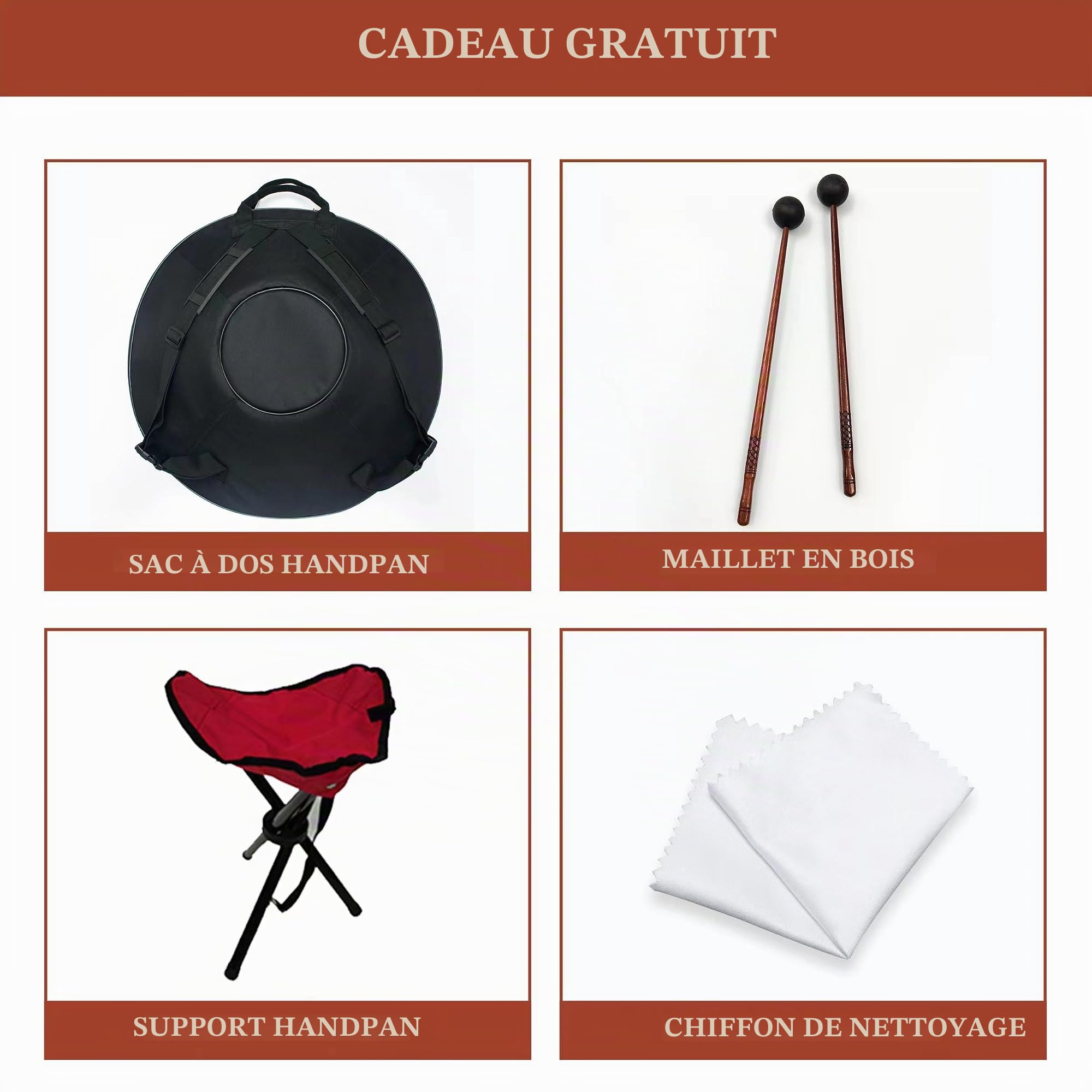 Gladfresit Handpan en D-Mineur, Lila-Rouge frappant, complet avec support, étui, maillets résistants et chiffon anti-poussière (9-440Hz)