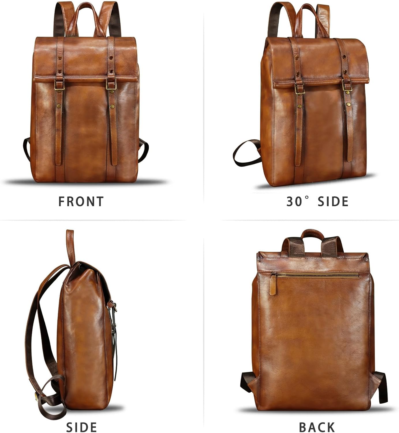 IVTG Genuine Leather Backpack for Men Vintage Handmade Leather Rucksack Knapsack Purse Daypack for Travel Laptop Notebook (Brown)