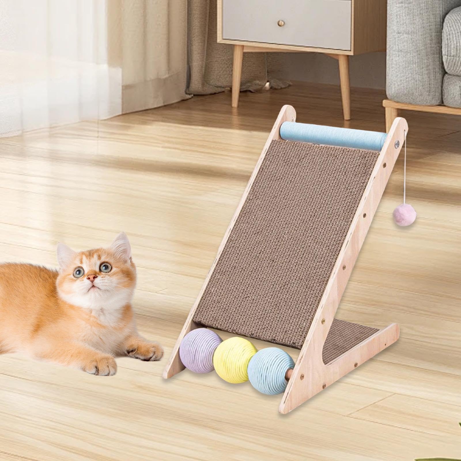 Rampa Rascadora para Gatos, Rascador para Gatos después de Rascar, Placas Rascadoras, Pelotas de Juguete para Afilar Las, para Gatos Pequeños, 438cmx275cmx445cm