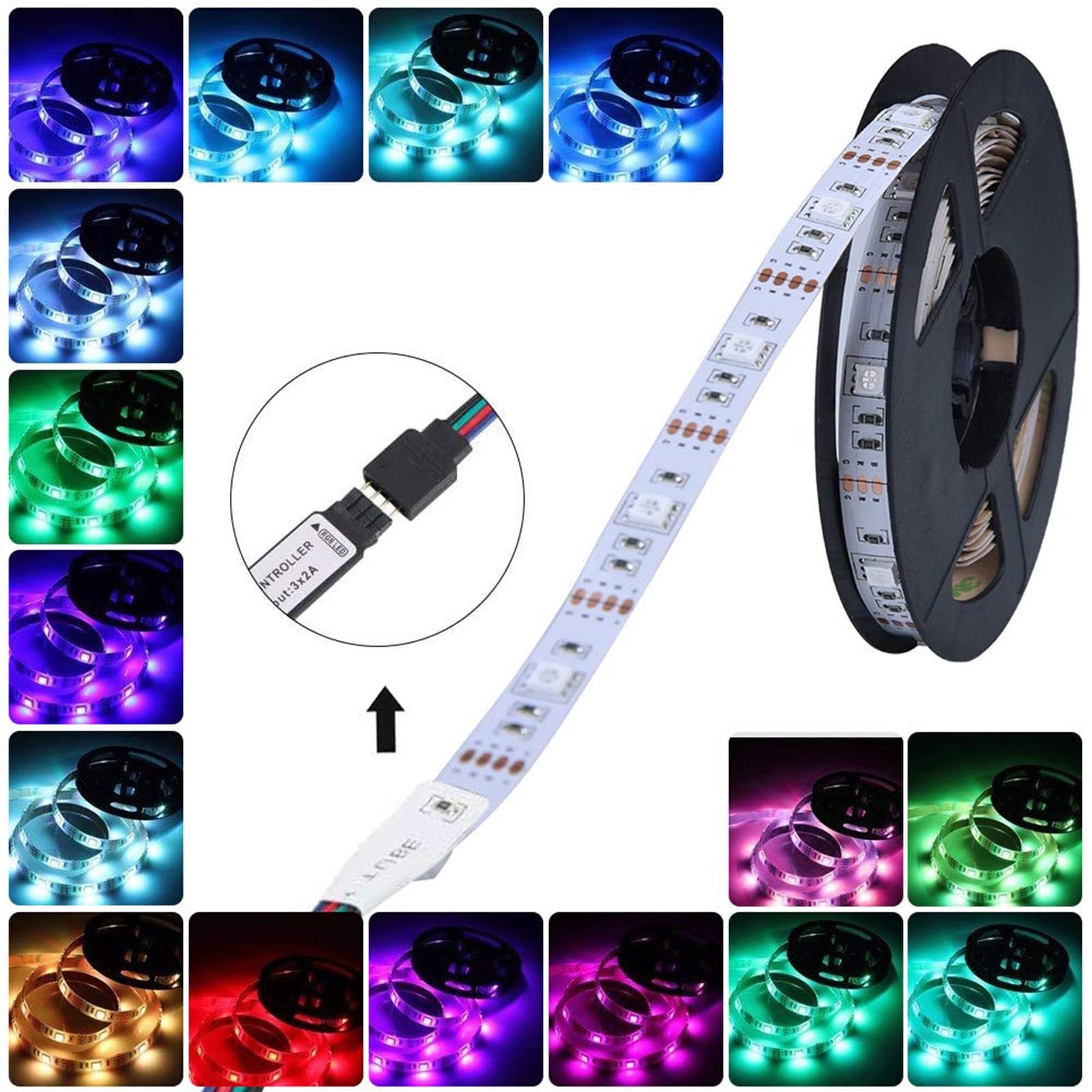 Taśma LED – światło LED USB, samoprzylepna, dekoracja RGB do wnętrz, kolorowe zmieniające się kolory, pilot zdalnego sterowania, 4 tryby dynamiczne, do tła telewizora (10 m, 300 LED)