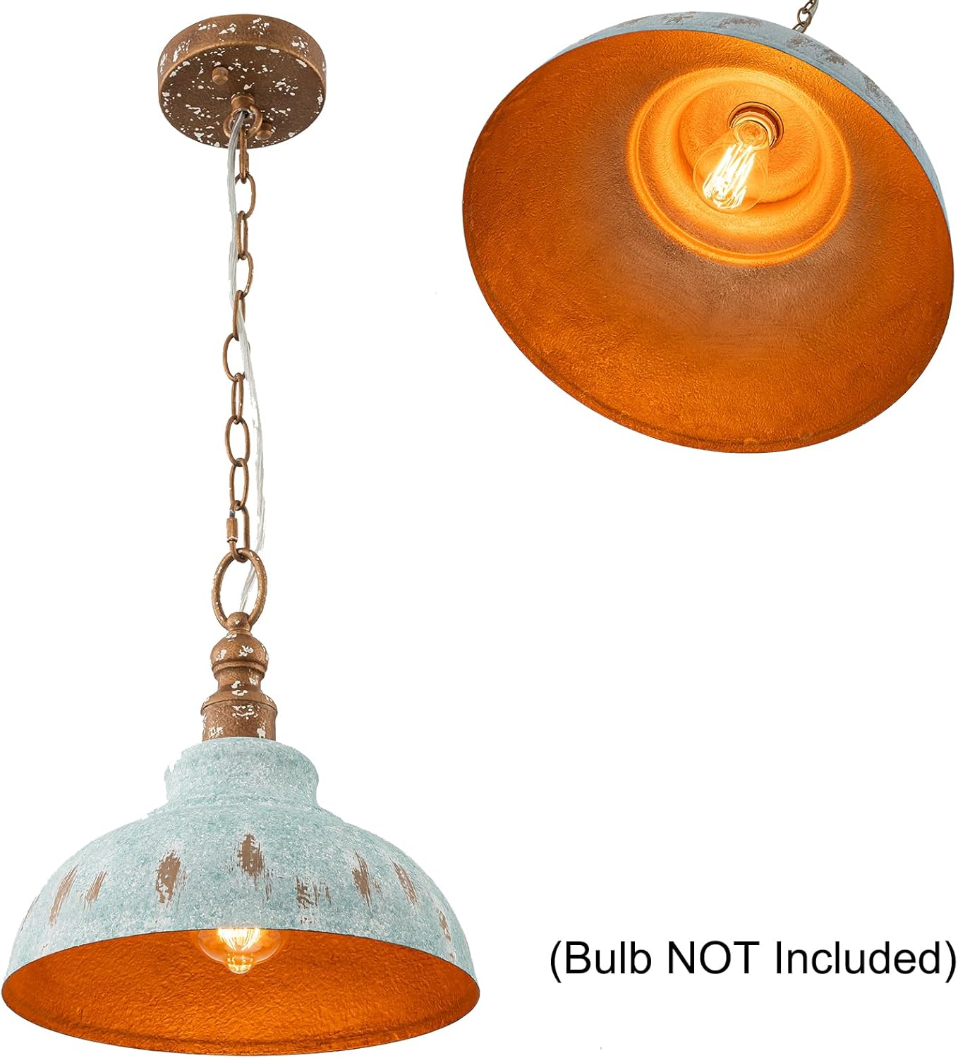 Kitchen Island Pendant Light, 11.3” Golden Pendant Lighting, Teal Farmhouse Pendant Light Fixture for Dining Room, Bar, Hallway, Foyer, Entryway, Bedroom, Adjustable Chain