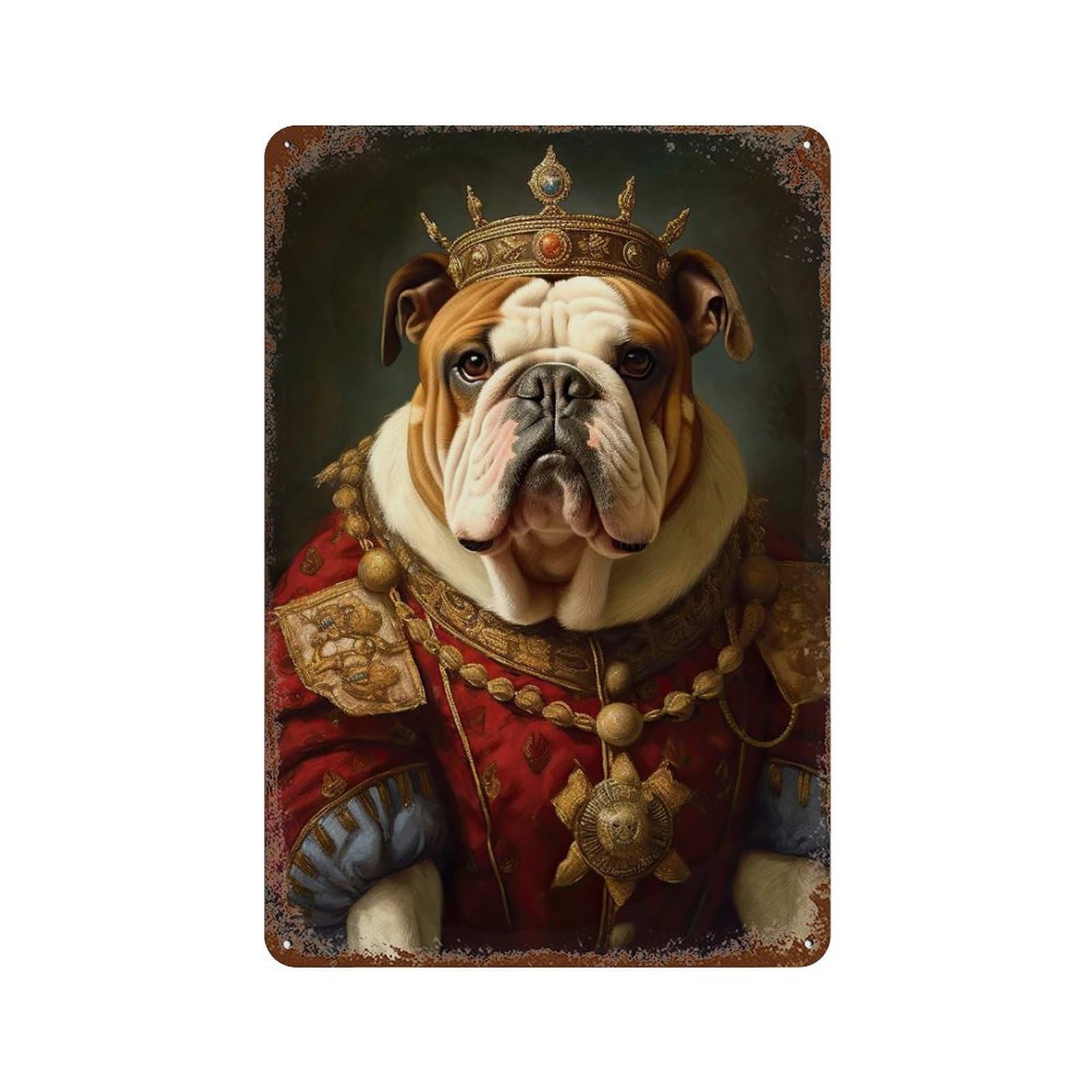 English Bulldog The King Decorative Tin Sign 11.8"x7.9", Retro Wall Decor for Basement, Hobby Room And Garage Decor