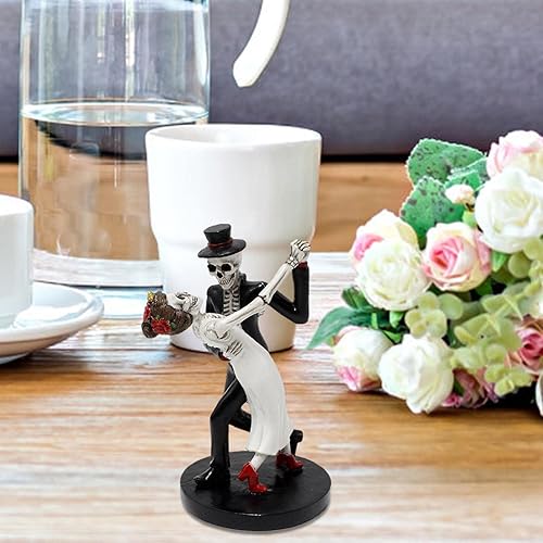Miniatura 4 de Estatua de esqueleto para pareja, pareja de esqueleto bailarín, figura de pareja de cráneo de novia y novio, figura de calavera de resina para