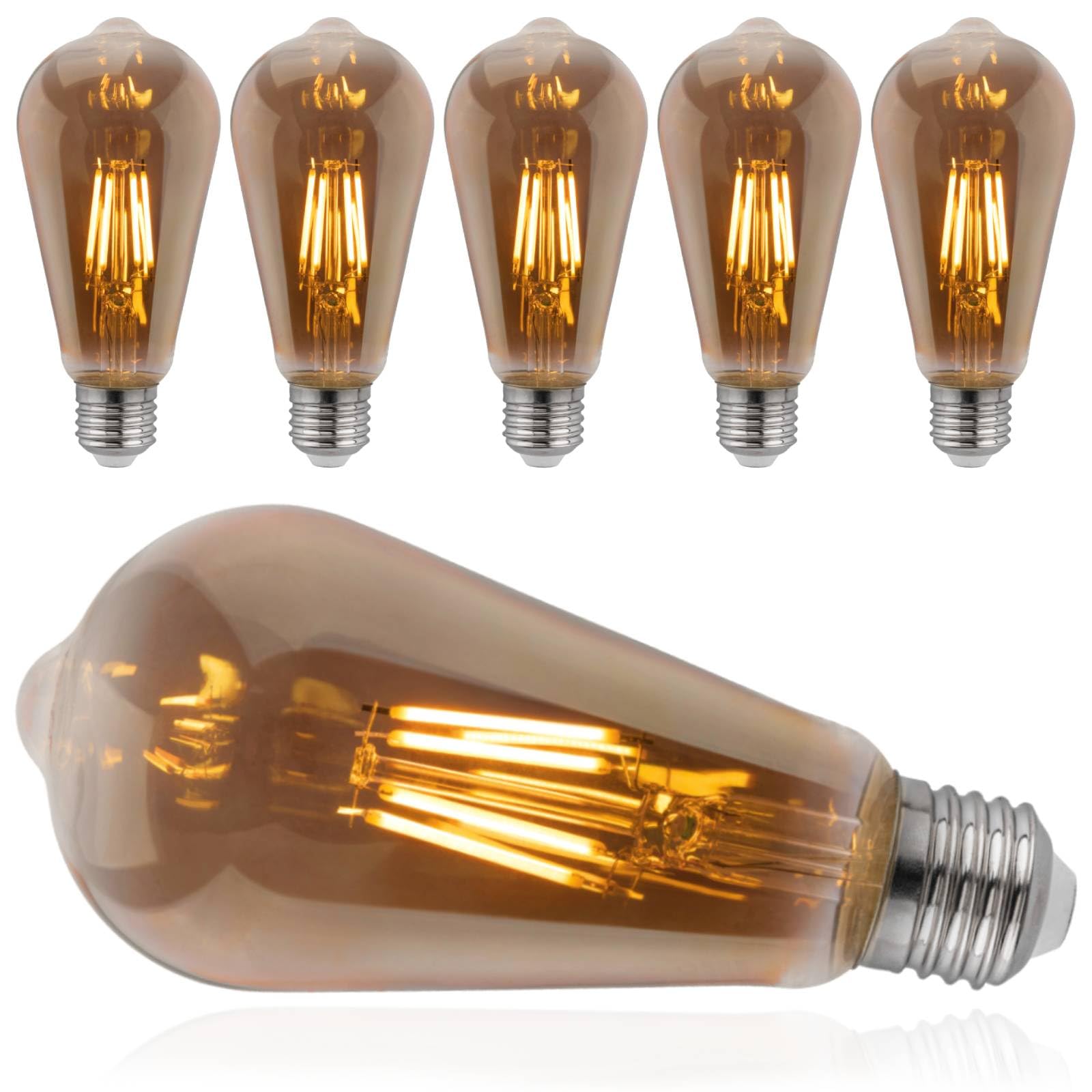 Lumiled Edison Vintage Glühbirne E27 LED Lampen ST64 6W Ersetzt 50W Glühlampe 420lm Leuchtmittel 2200K Warmweiß Retro Rauchglas Smokey Glas Große Deko 6 Stück Haus Café Bar 360° Ø64mm SMOKY