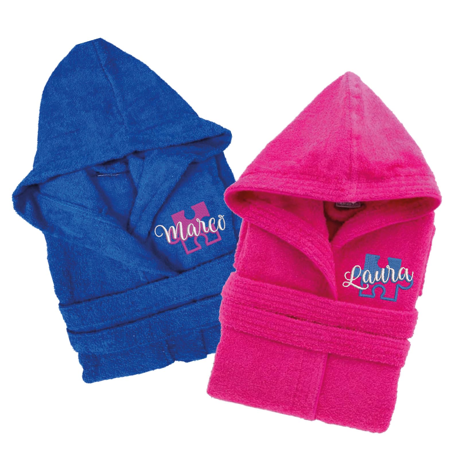 D&Vlab Accappatoi personalizzati per coppia con Nome ricamato - Accappatoio in spugna cotone con cappuccio - Idea Regalo per lui e lei Amore Love Anniversario Fidanzati