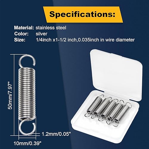Miniatura 10 de 10 unidades de alambre de resorte comprimido extendido de 0.02 pulgadas, diámetro exterior 0.2 pulgadas, longitud libre 0.98 pulgadas, resorte de