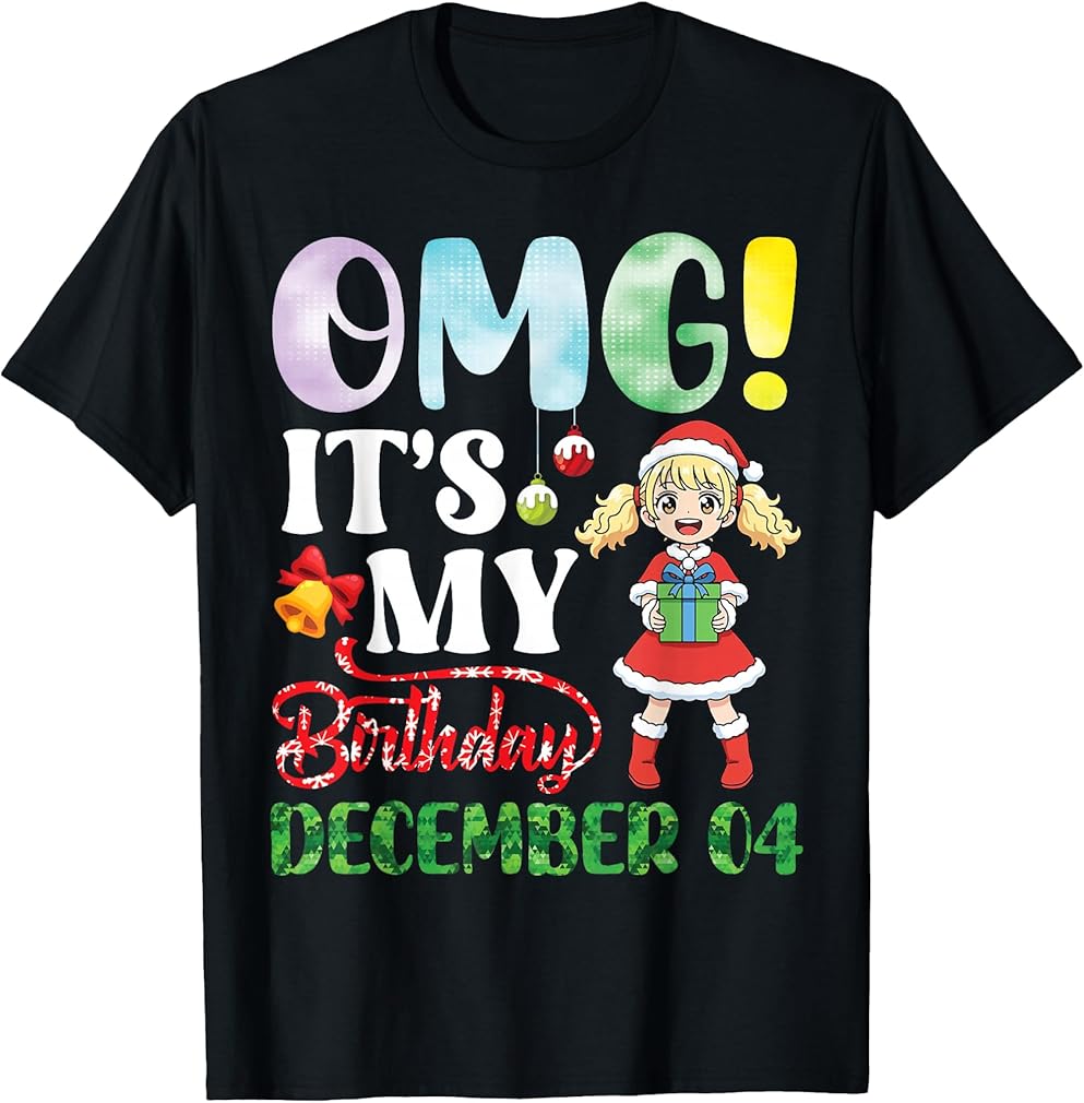 Cute Girl with Presents OMG It's My Birthday On December 04 T-Shirt