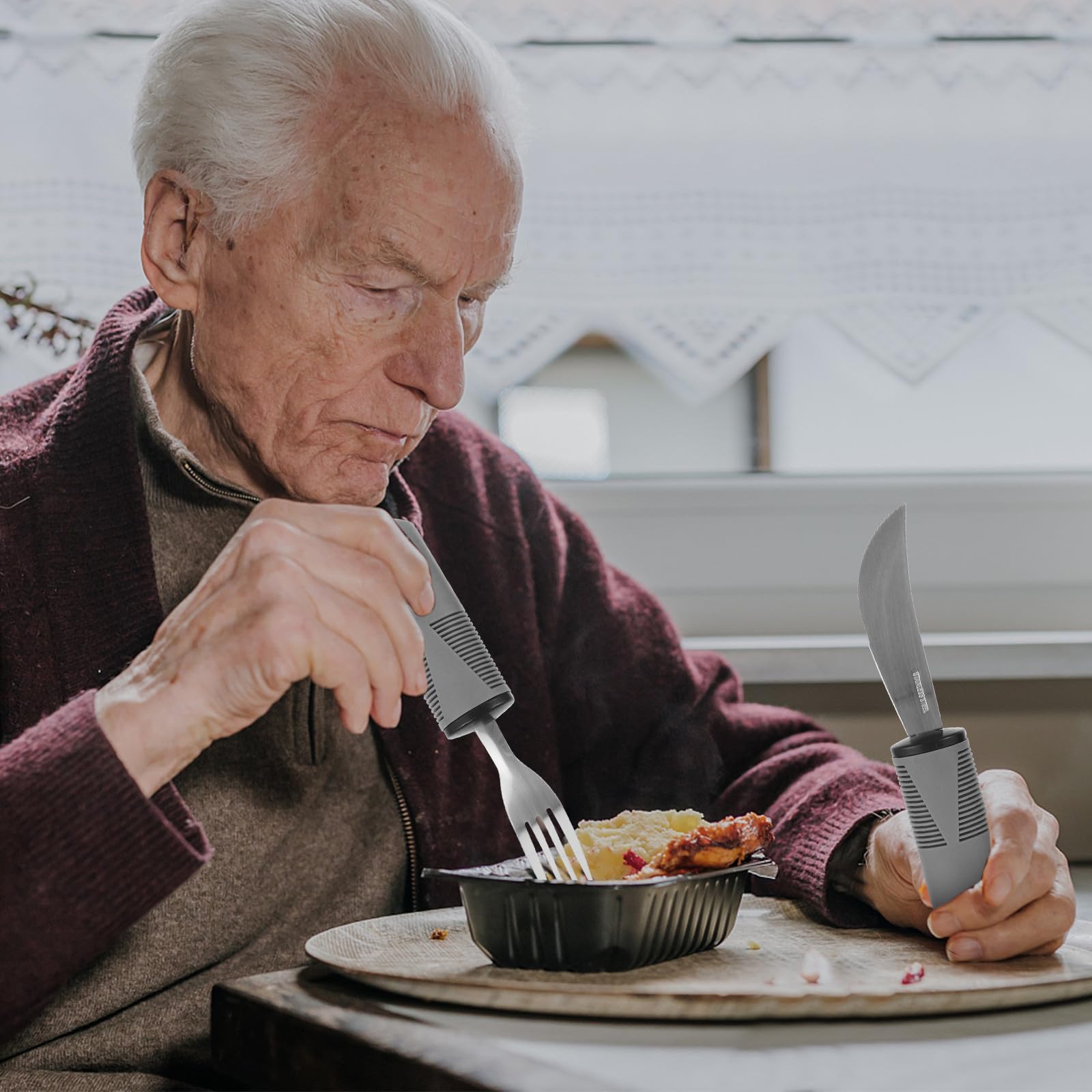 Vajilla Antivibración Para Personas Mayores Incluye Cuchara y Tenedor Adaptables Cubiertos Portátiles Para Uso Casa o Restaurante
