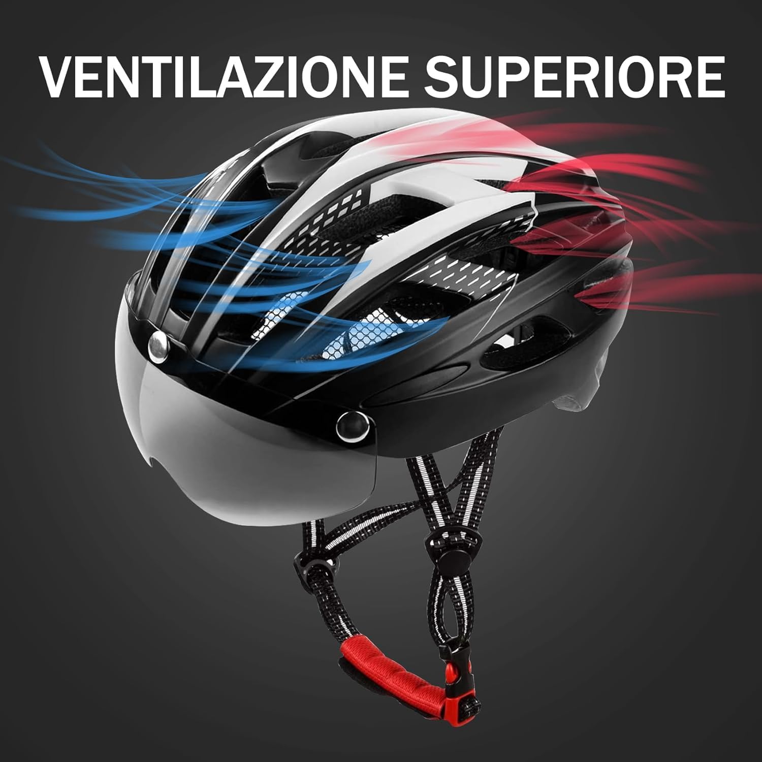 Casco da Bici da Uomo, KINGLEAD Casco da Bici con Luce Casco da Adulto con Visiera Magnetica Casco da Bici MTB, Casco da Bici da Strada Leggero Regolabile (KL-19)