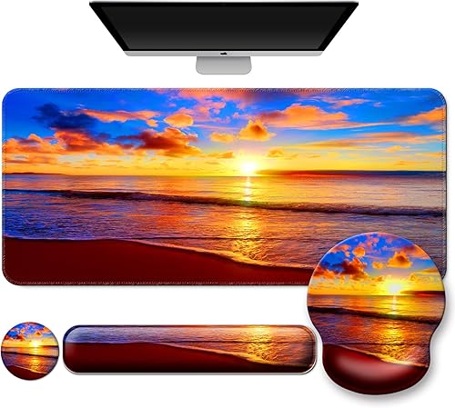 Miniatura 9 de Alfombrilla para mouse + alfombrilla de escritorio + reposamuñecas para teclado + posavasos 4 en 1, bonita alfombrilla de mouse ergonómica grande