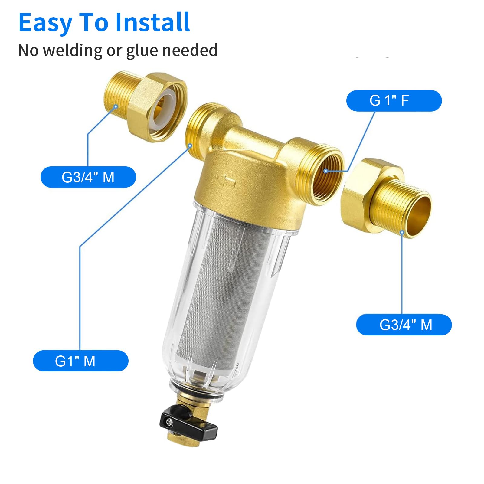 Rückspülfilter Wasserfilter, Wasser Vorfilter Sedimentfilter, 100μm Wiederverwendbare Spin-Down-Sedimentwasserfilter, Ausspülbarer Feinfilter für Brunnenwasserschlauch (1" - 3/4")