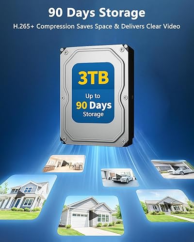 Miniatura 3 de 【Almacenamiento de 90 días y 4K Ultra HD】 Sistema de cámara de seguridad con cable, cámaras de seguridad POE para exteriores, sistema de cámara IP,