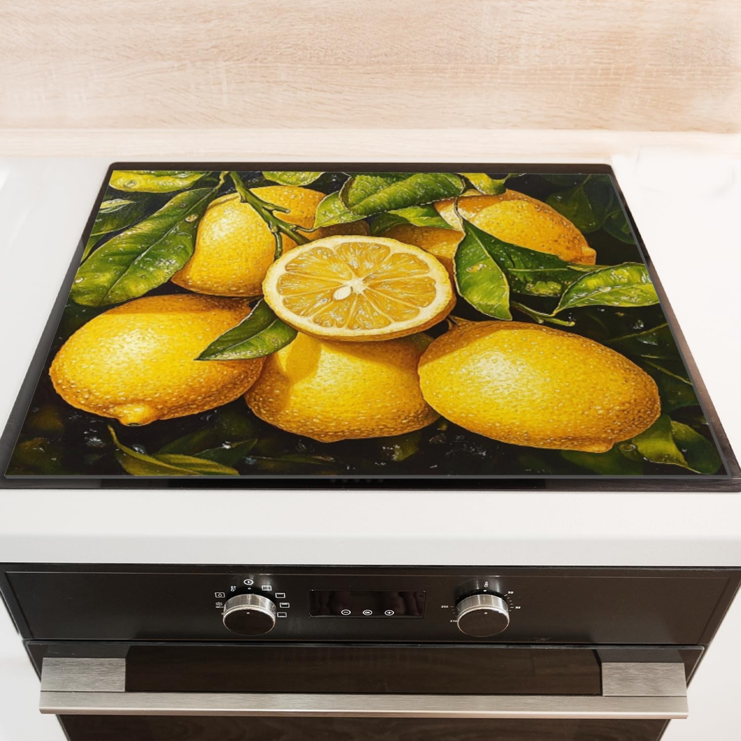 Silicone Stove Mat for Glass Top Stove, Plump Yellow Lemons With Green Leaves Electric Stove Cover Mat, 28 x 20 Inch Heat - Resistant Gas Gtove Burner Covers Glass Stove Top Protector